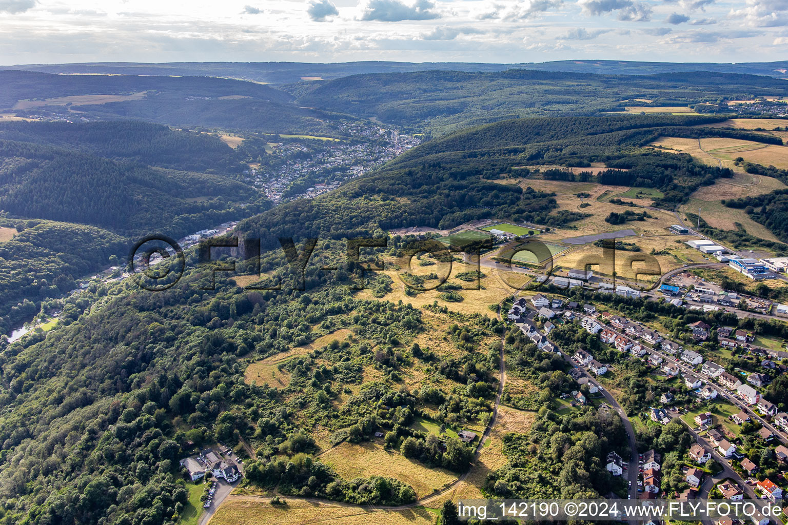 Sports fields in Haag on Max-Planck-Straße in Idar-Oberstein in the state Rhineland-Palatinate, Germany