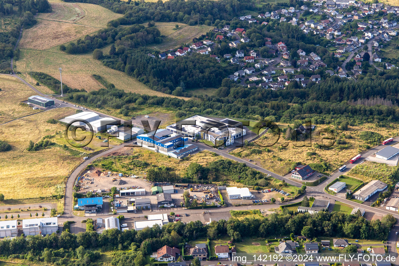 Commercial area Max-Planck-Straße x Albert-Einstein-Straße in Idar-Oberstein in the state Rhineland-Palatinate, Germany