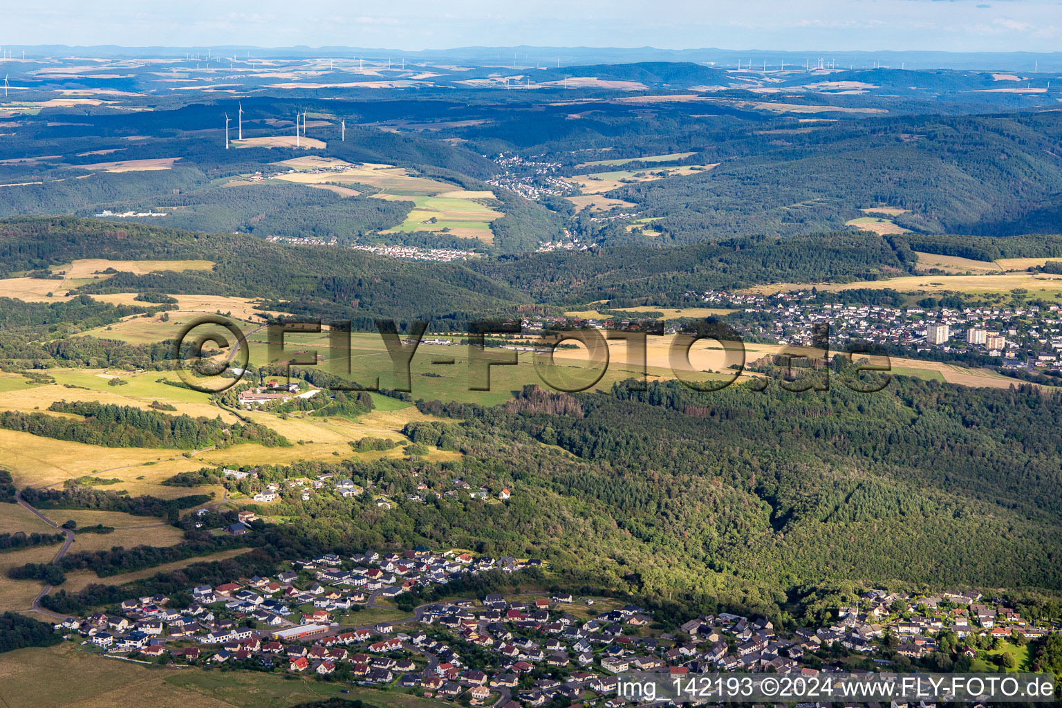 Airport Idar-Oberstein/Göttschied from the northwest in the district Göttschied in Idar-Oberstein in the state Rhineland-Palatinate, Germany