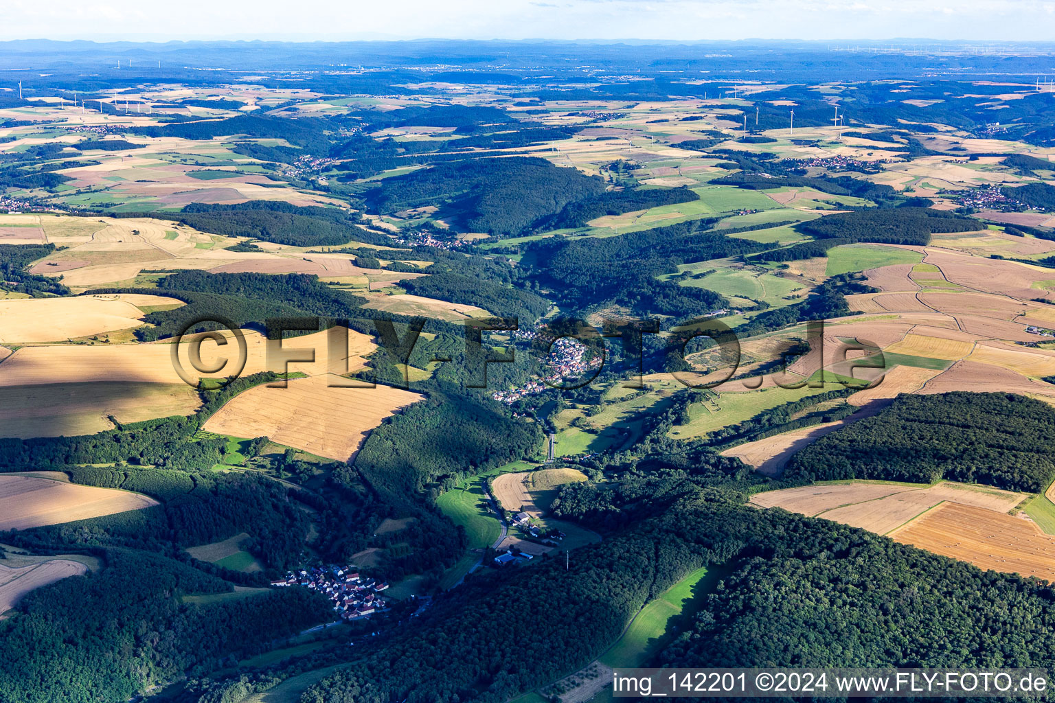 Aerial view of Odenbachtal from the north in Adenbach in the state Rhineland-Palatinate, Germany