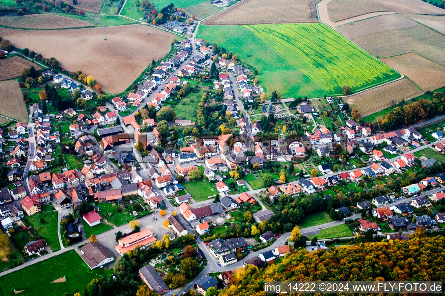 Aerial photograpy of Mönchzell in the state Baden-Wuerttemberg, Germany