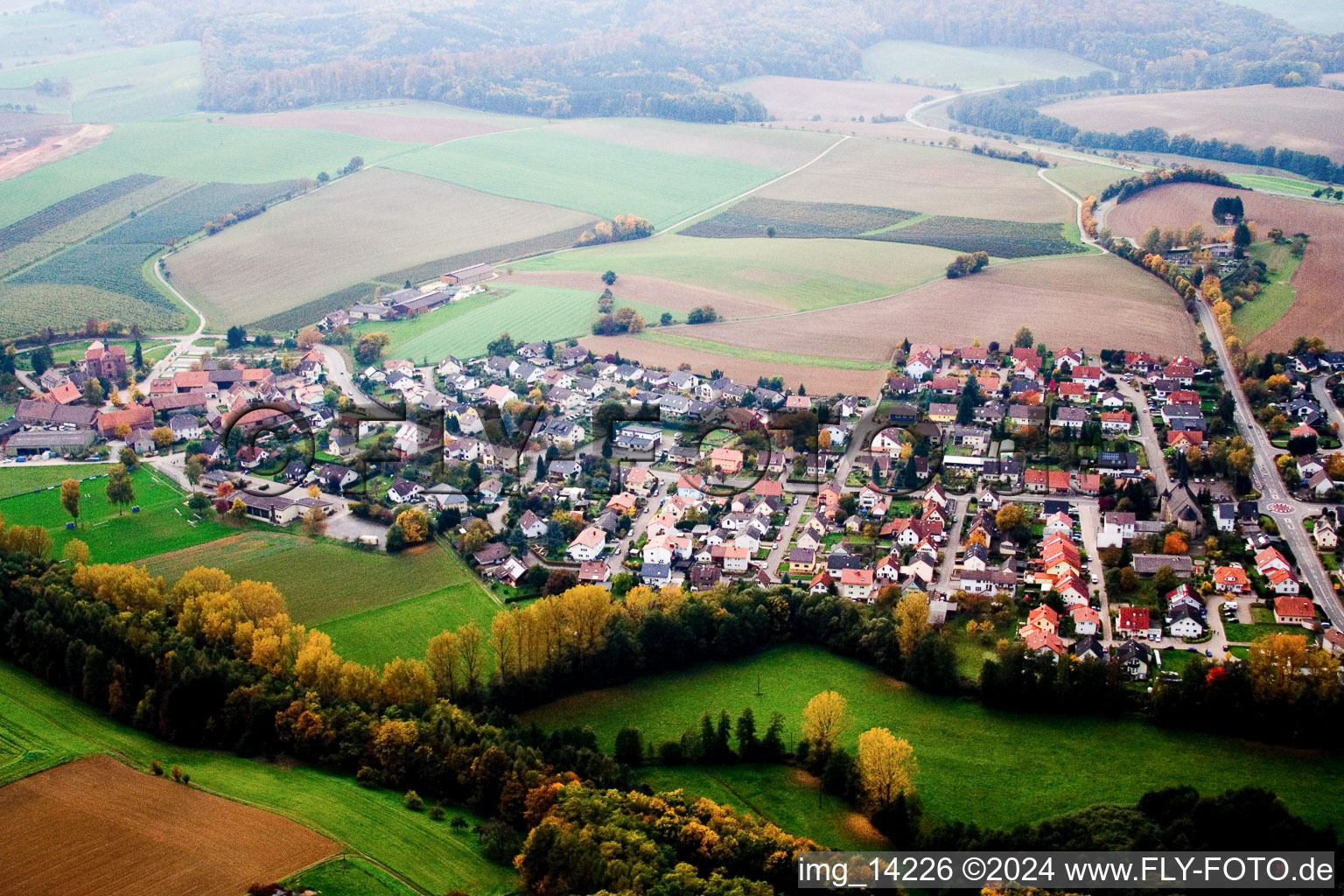 Aerial view of District Lobenfeld in Lobbach in the state Baden-Wuerttemberg, Germany