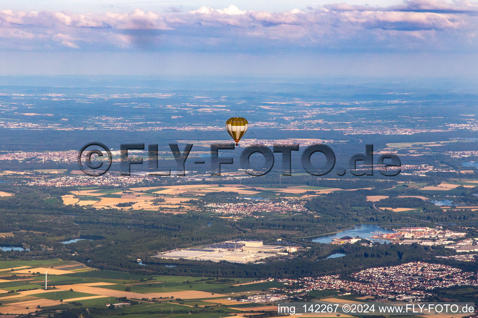 Balloon over the Rhine plain in Lingenfeld in the state Rhineland-Palatinate, Germany