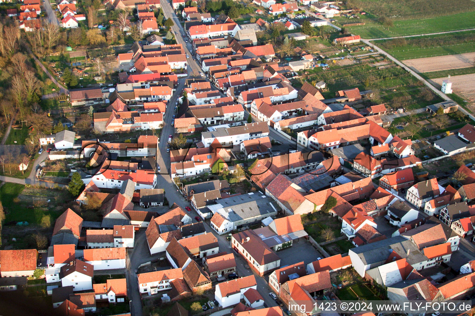 Aerial view of Main street from the west in Winden in the state Rhineland-Palatinate, Germany