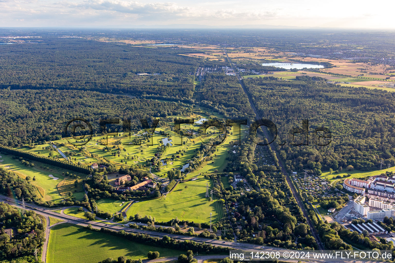 Aerial view of Golf course Hofgut Scheibenhardt AG in the district Beiertheim-Bulach in Karlsruhe in the state Baden-Wuerttemberg, Germany