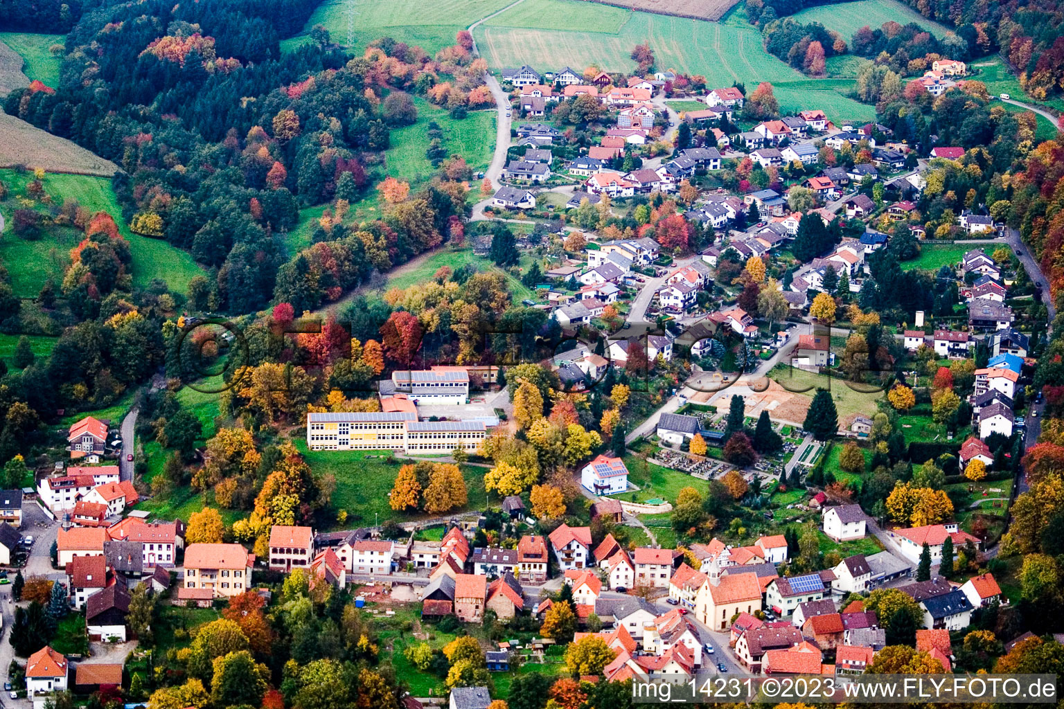 Aerial view of Waldwimmersbach in the state Baden-Wuerttemberg, Germany