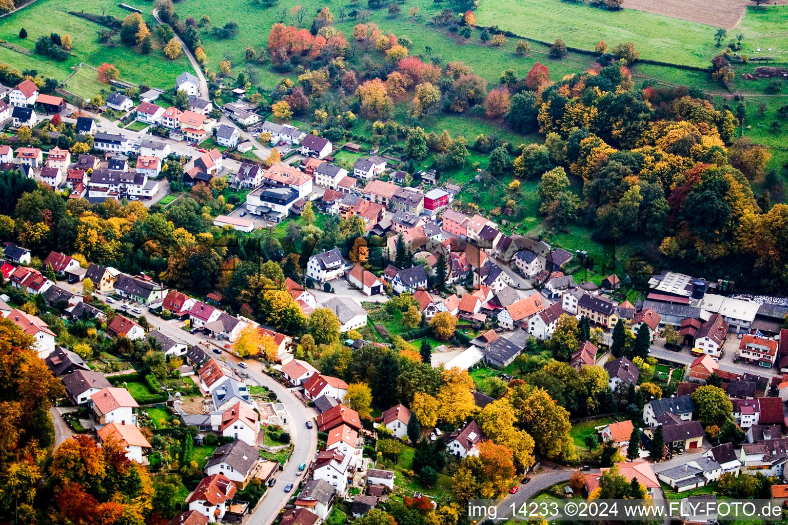 Aerial view of District Waldwimmersbach in Lobbach in the state Baden-Wuerttemberg, Germany