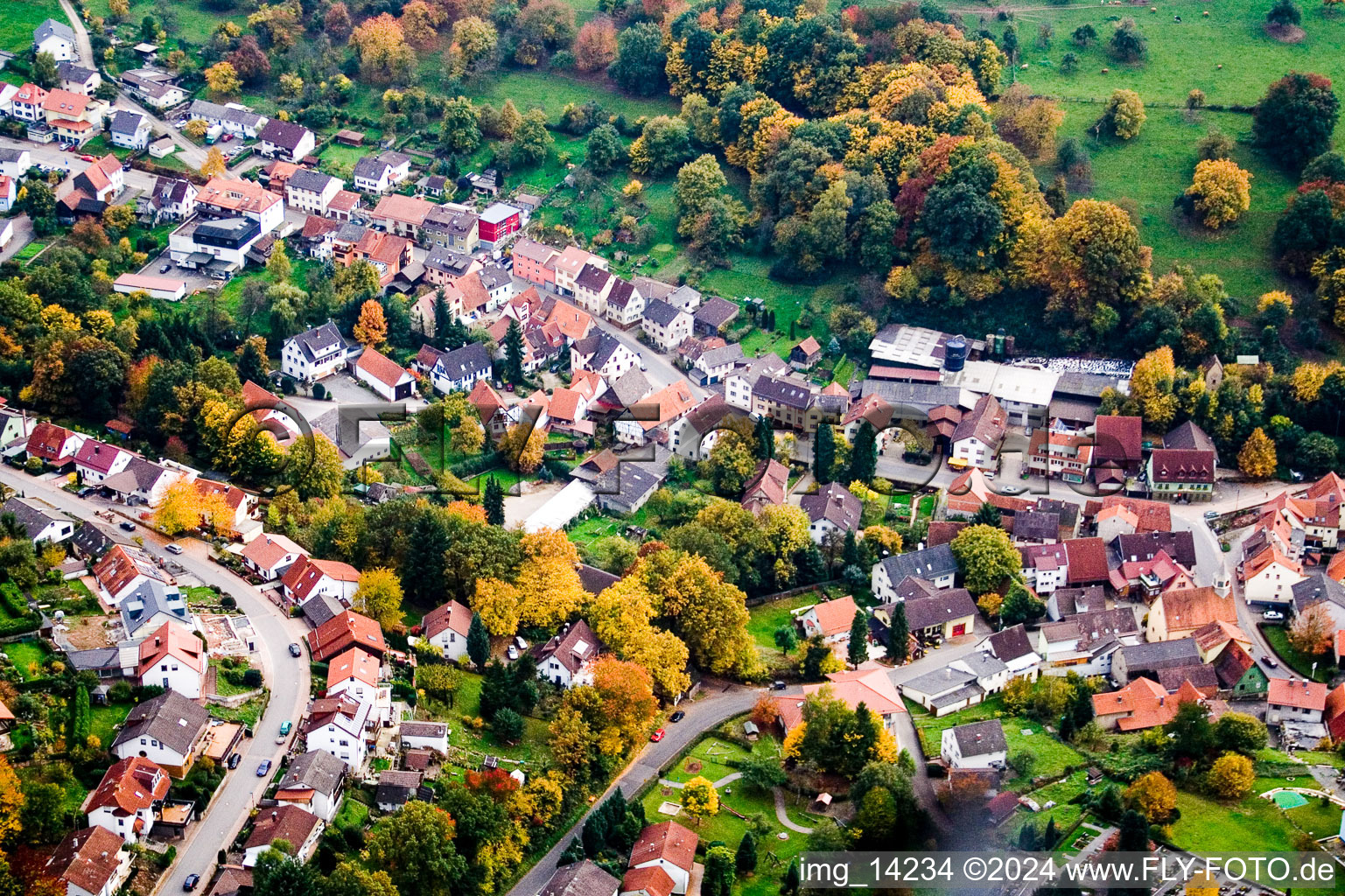 Aerial photograpy of District Waldwimmersbach in Lobbach in the state Baden-Wuerttemberg, Germany