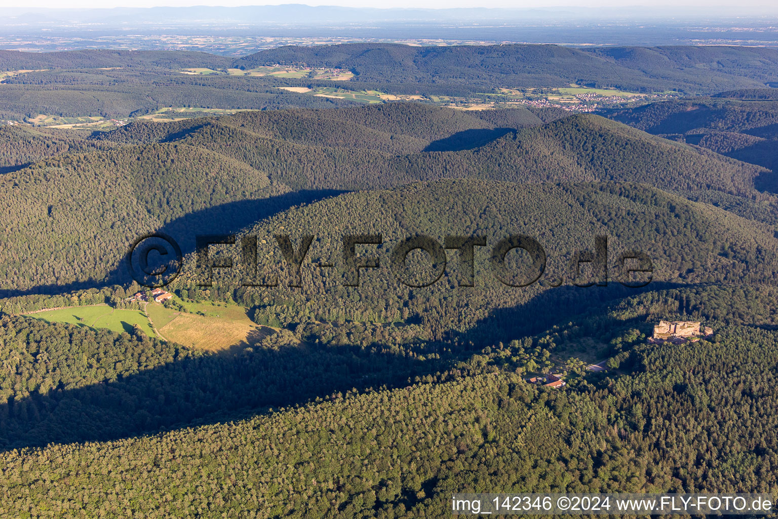 Aerial view of Fleckenstein Castle from the north in Lembach in the state Bas-Rhin, France