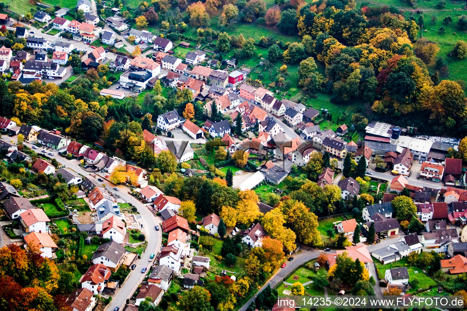 Oblique view of District Waldwimmersbach in Lobbach in the state Baden-Wuerttemberg, Germany