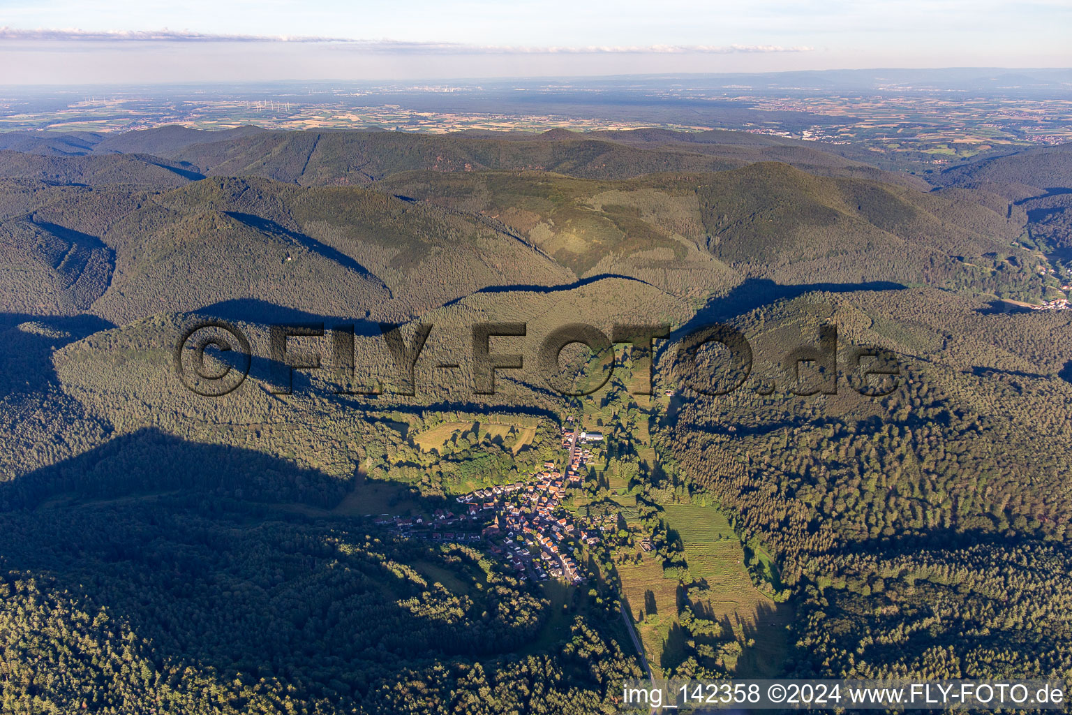 Aerial view of From the west in Niederschlettenbach in the state Rhineland-Palatinate, Germany