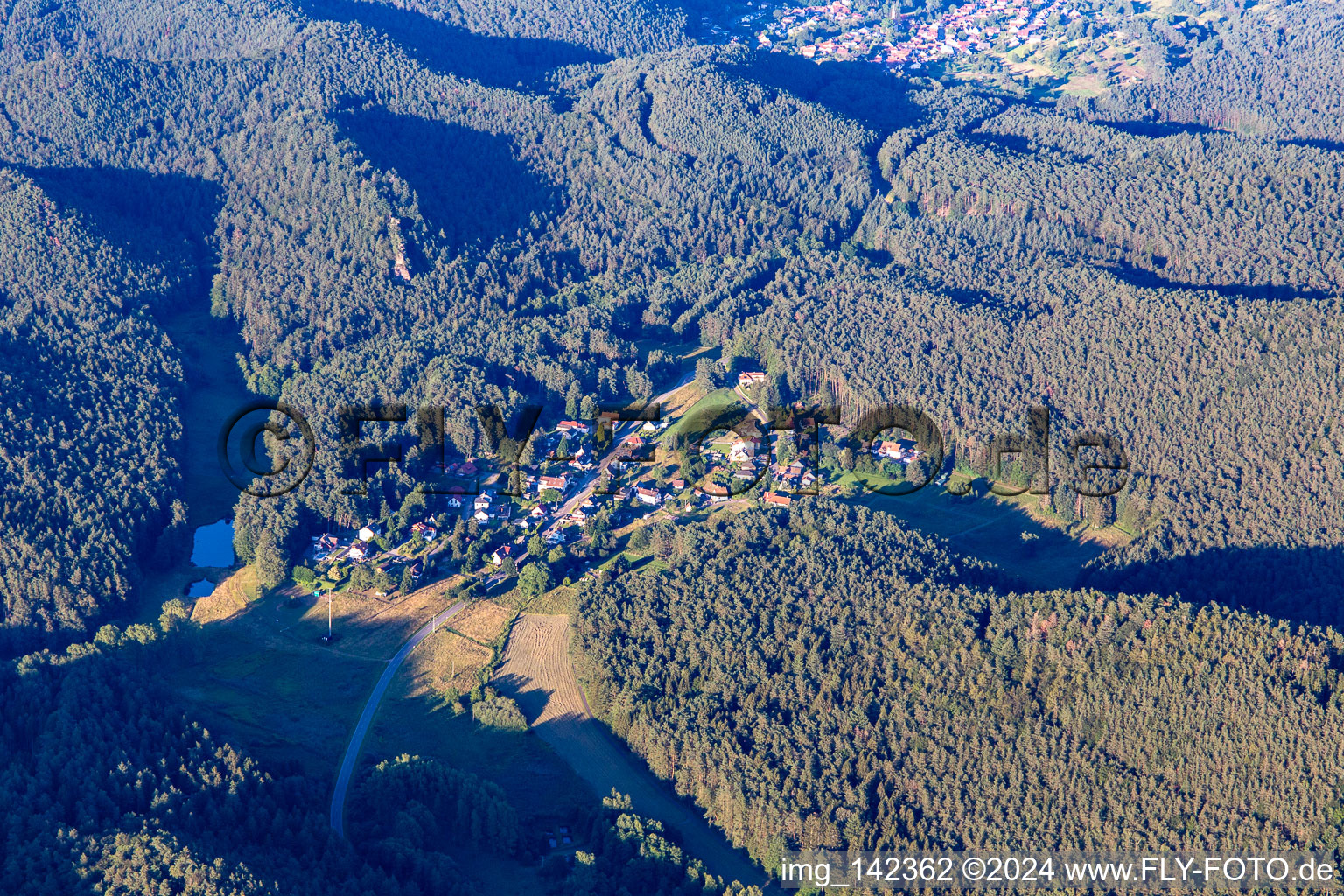 Aerial view of From the west in the district Lauterschwan in Erlenbach bei Dahn in the state Rhineland-Palatinate, Germany