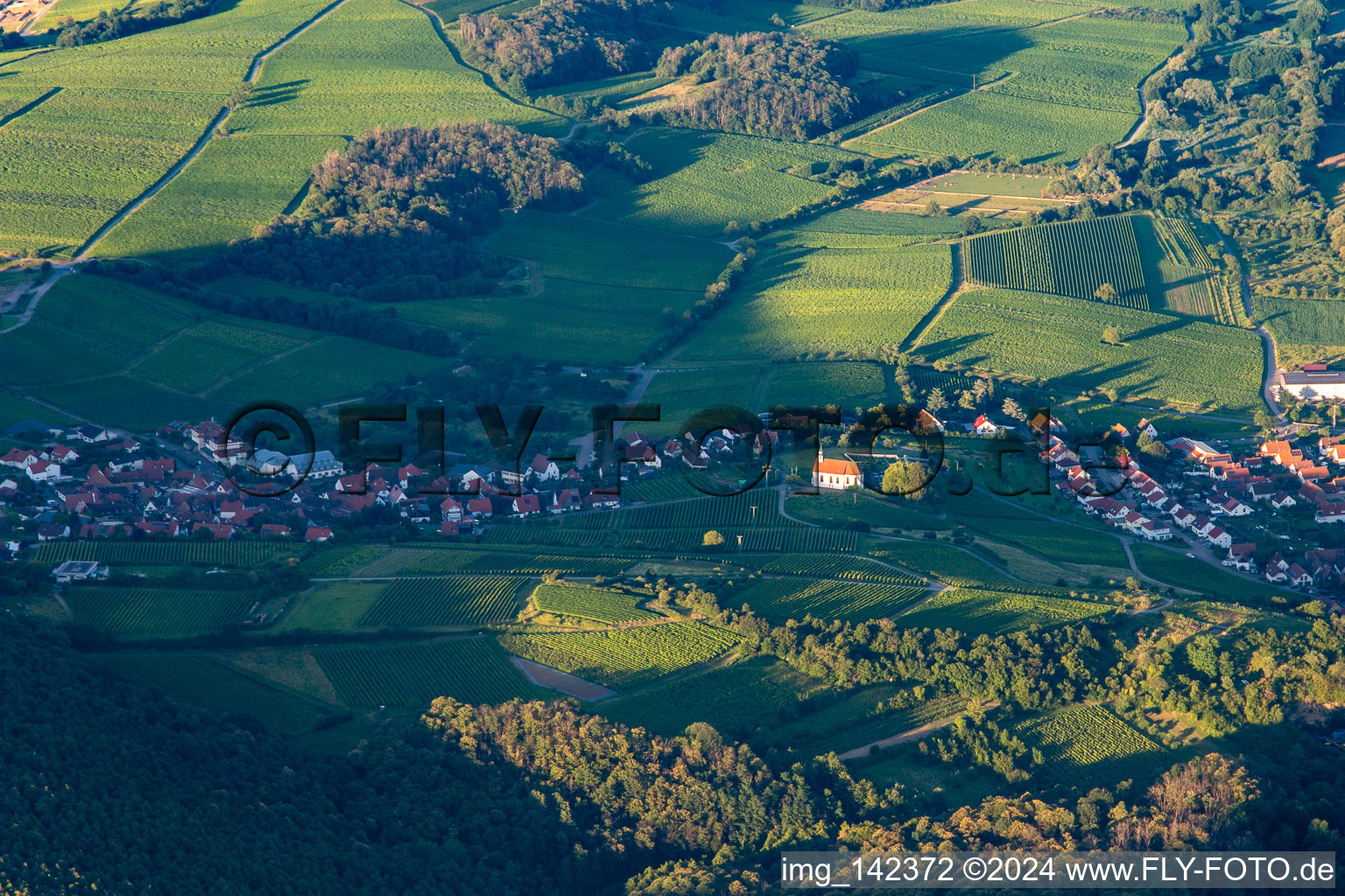 St. Dionysius Chapel in the evening light in the district Gleiszellen in Gleiszellen-Gleishorbach in the state Rhineland-Palatinate, Germany