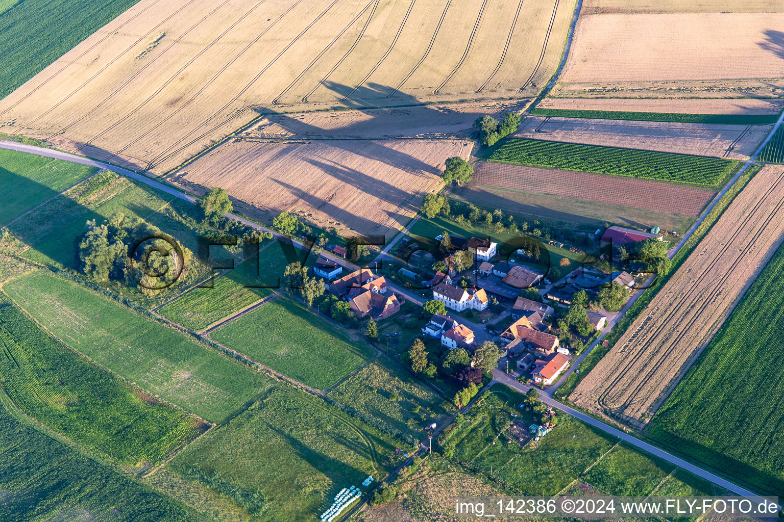 District Deutschhof in Kapellen-Drusweiler in the state Rhineland-Palatinate, Germany seen from a drone