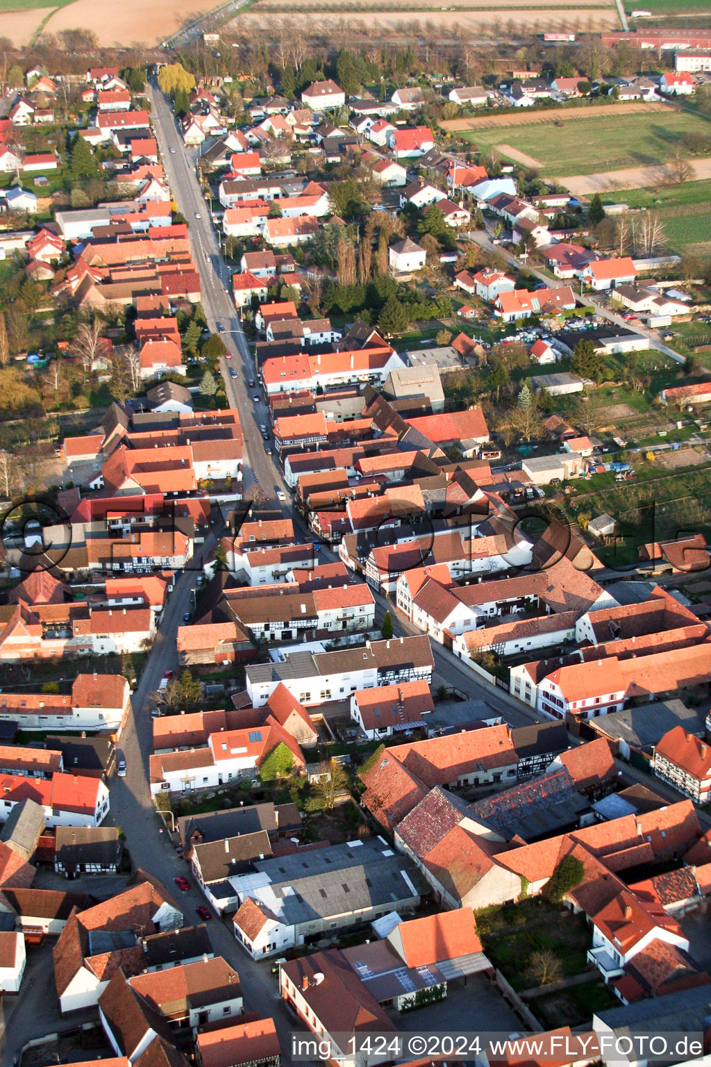 Aerial photograpy of Main street from the west in Winden in the state Rhineland-Palatinate, Germany