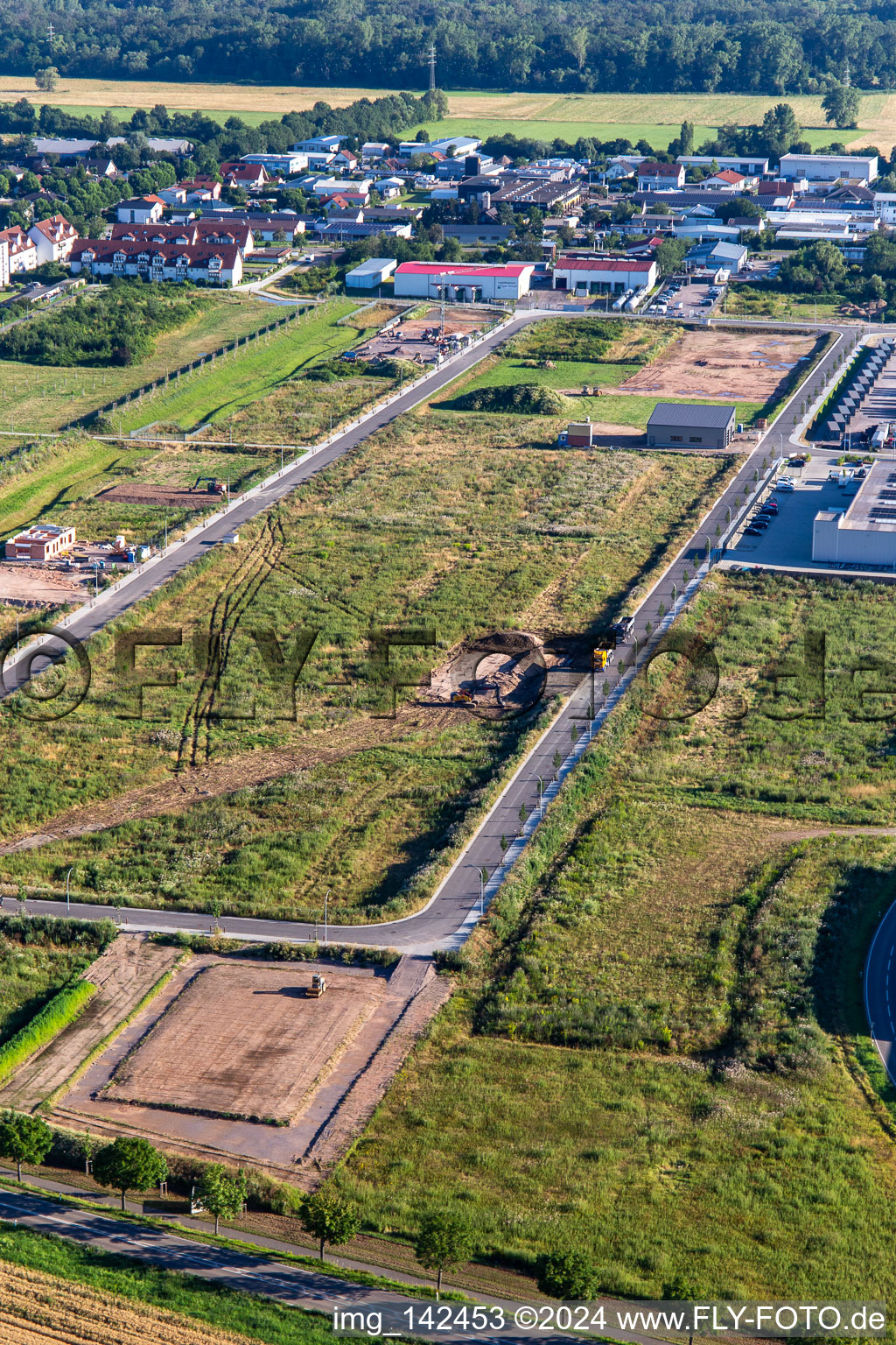 Aerial view of Expansion area of the Interpark commercial area in the district Offenbach in Offenbach an der Queich in the state Rhineland-Palatinate, Germany