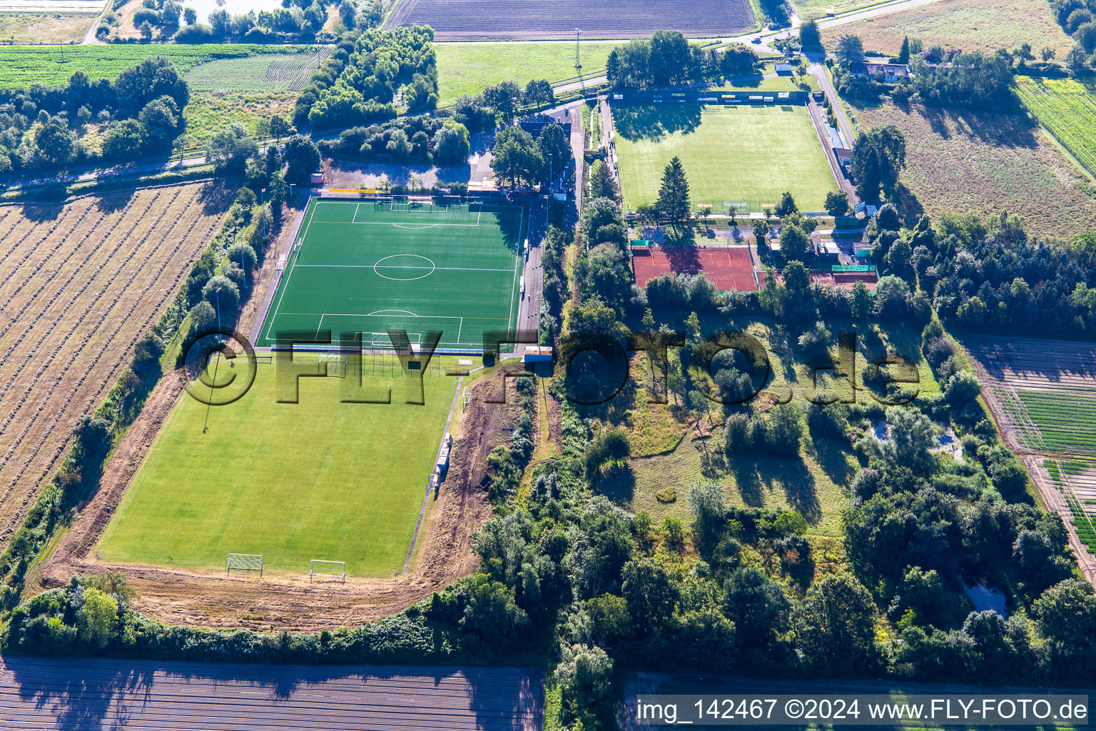 Football pitches of TB Jahn Zeiskam 1896 ev and tennis courts of TC '86 Zeiskam eV in Zeiskam in the state Rhineland-Palatinate, Germany