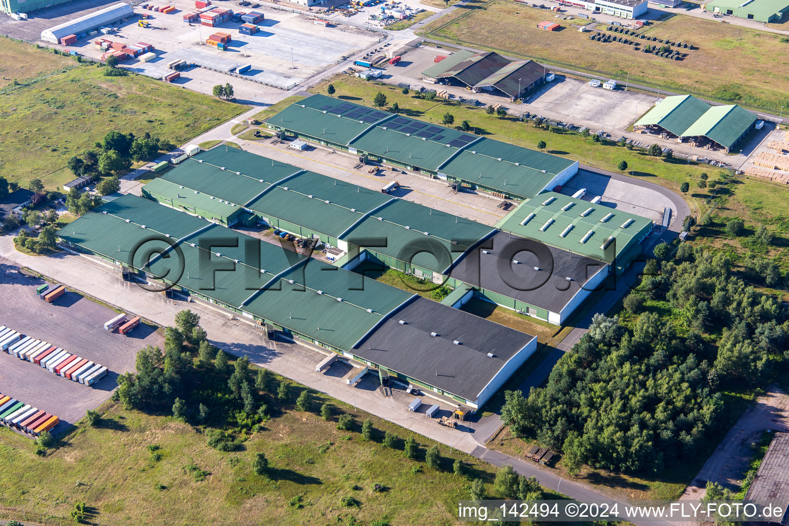 Aerial view of DeCA CDC Germersheim. DLA Distribution Europe Germersheim is DLA Distribution's largest distribution office on the European continent and a forward-looking distribution platform for the US Army in Lingenfeld in the state Rhineland-Palatinate, Germany