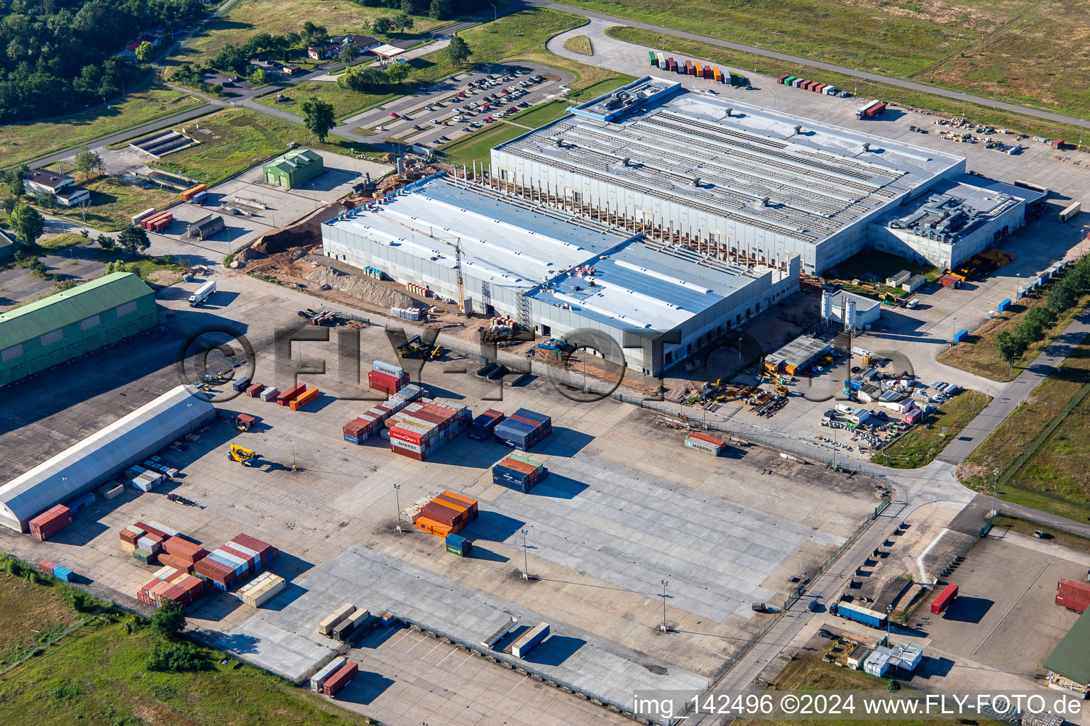 New construction of the hazardous materials warehouse at DLA Distribution Europe Germersheim, the largest distribution branch on the European continent for the US Army in Lingenfeld in the state Rhineland-Palatinate, Germany