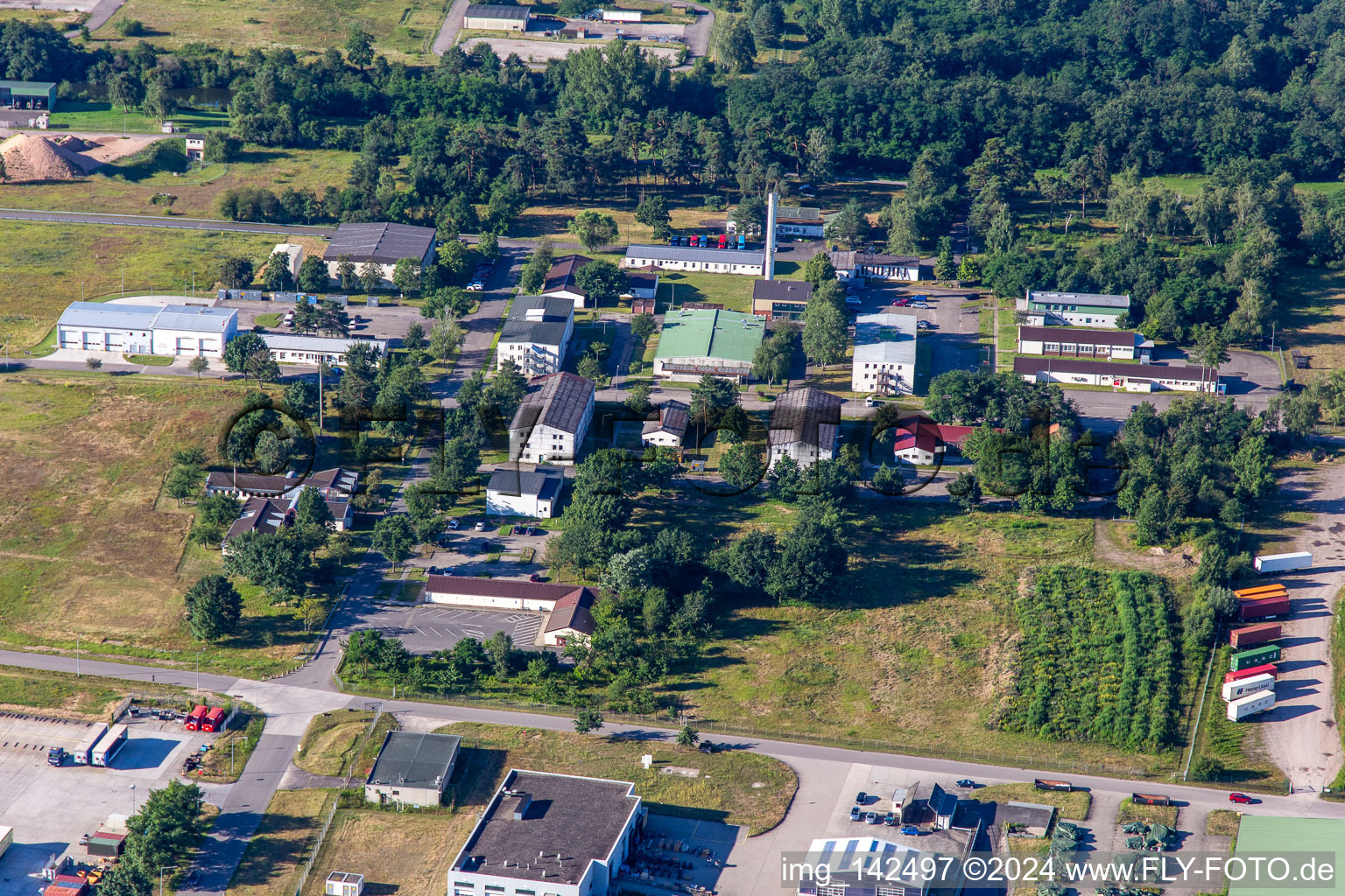 Oblique view of DeCA CDC Germersheim. DLA Distribution Europe Germersheim is DLA Distribution's largest distribution office on the European continent and a forward-looking distribution platform for the US Army in Lingenfeld in the state Rhineland-Palatinate, Germany