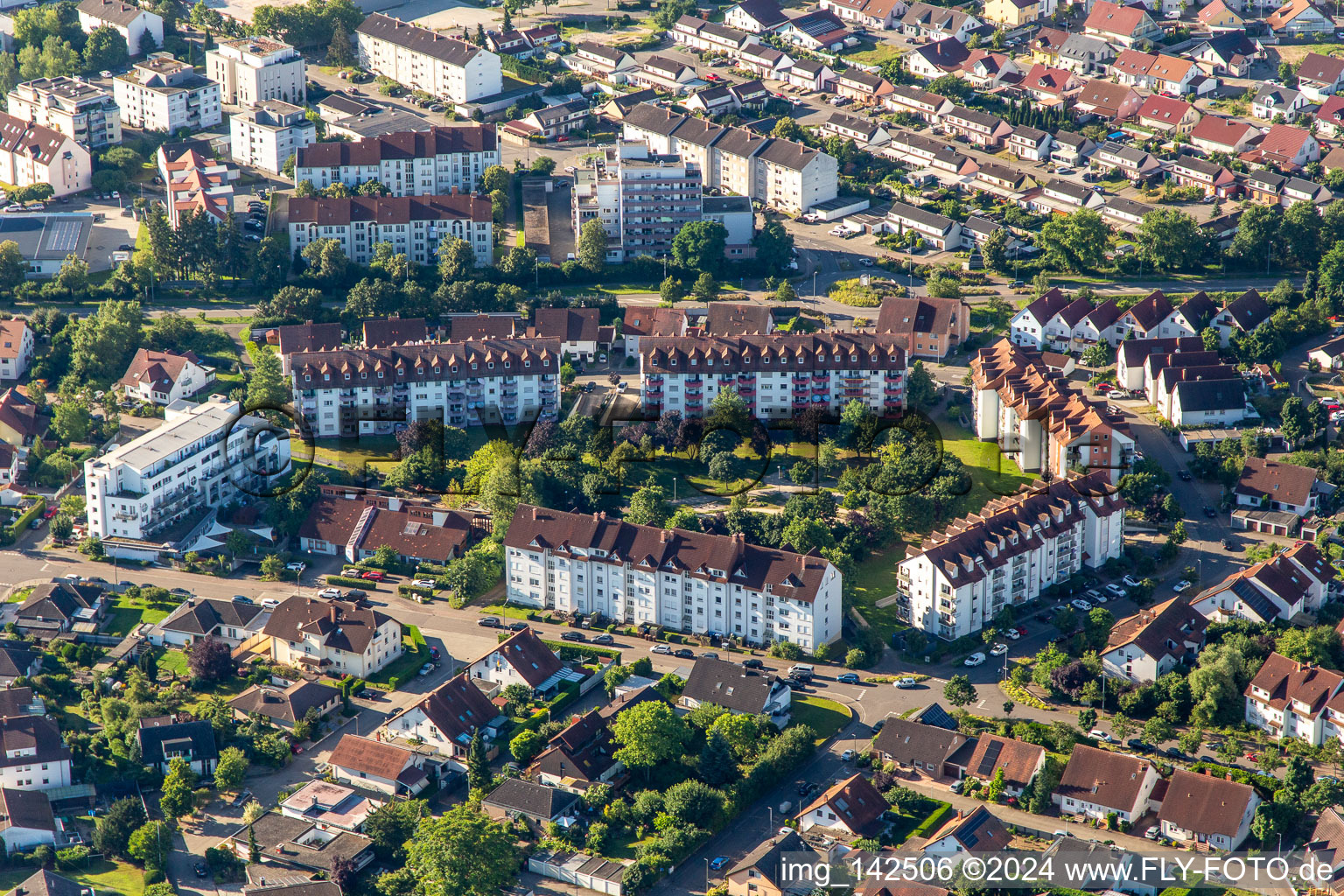 Aerial view of Geschwister-Scholl-Straße in Germersheim in the state Rhineland-Palatinate, Germany