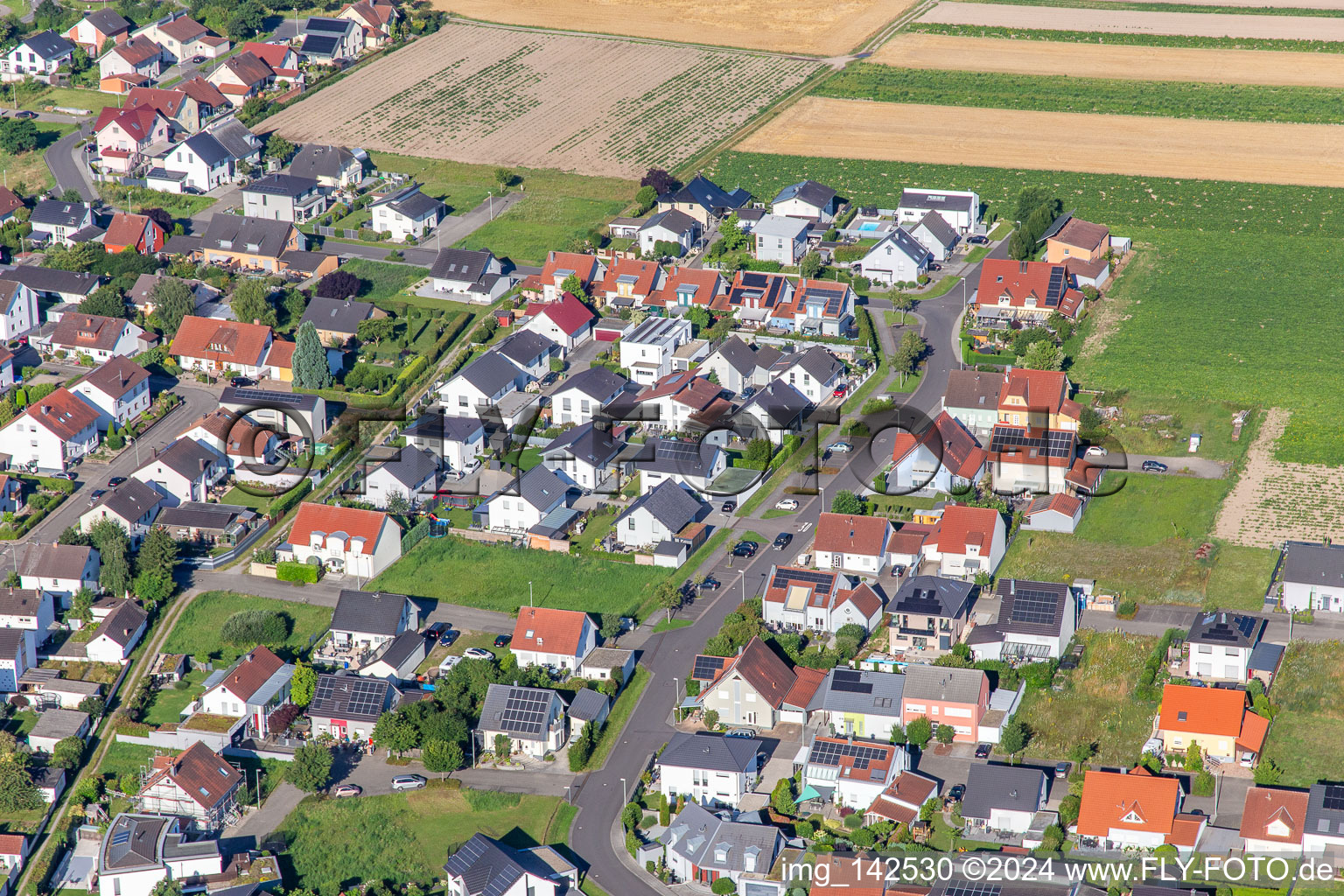 Flower ring in the district Hardtwald in Neupotz in the state Rhineland-Palatinate, Germany from the plane