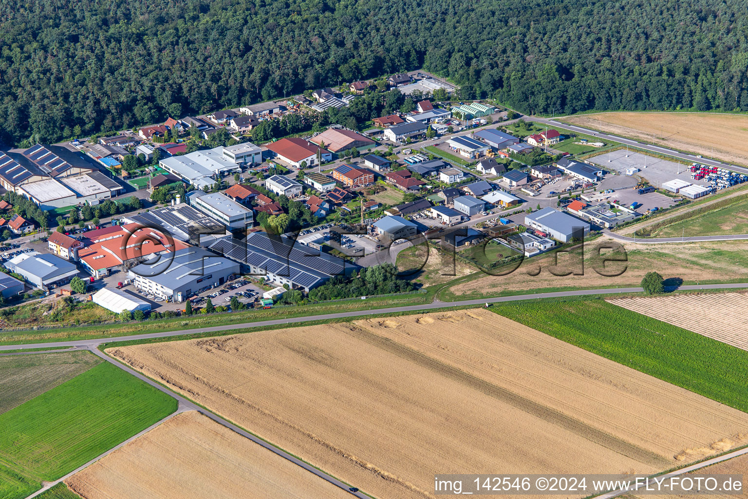 Oblique view of Commercial area Im Gereut in Hatzenbühl in the state Rhineland-Palatinate, Germany