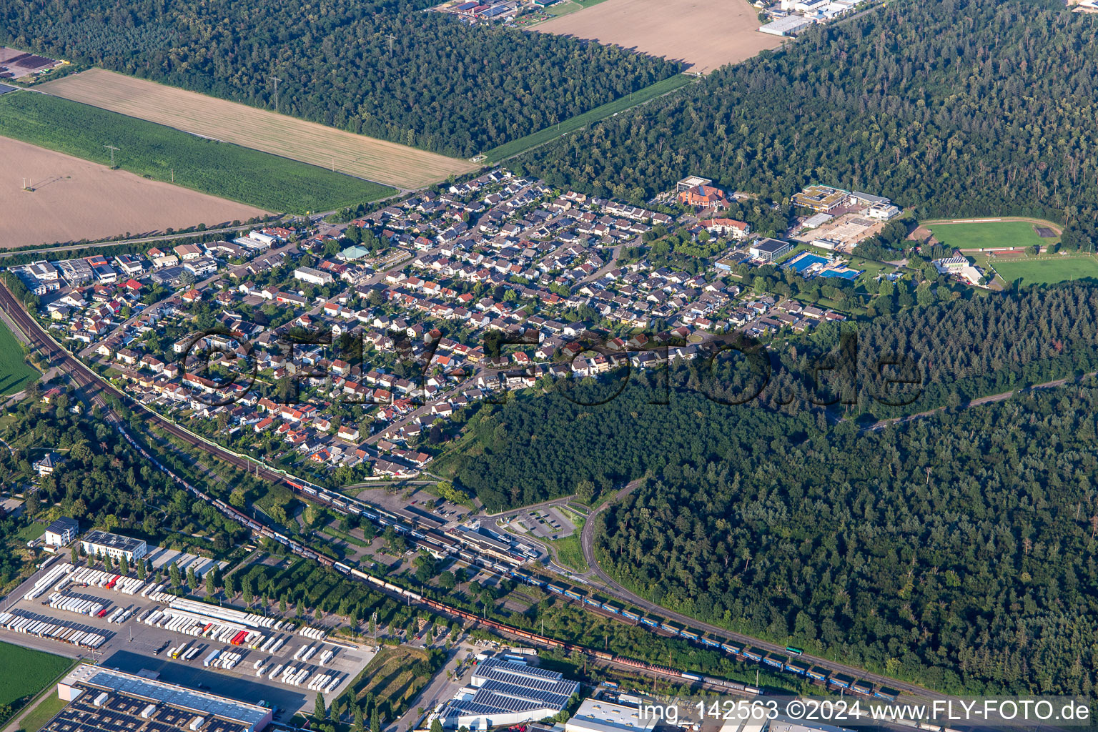 Waghäusel in the state Baden-Wuerttemberg, Germany viewn from the air