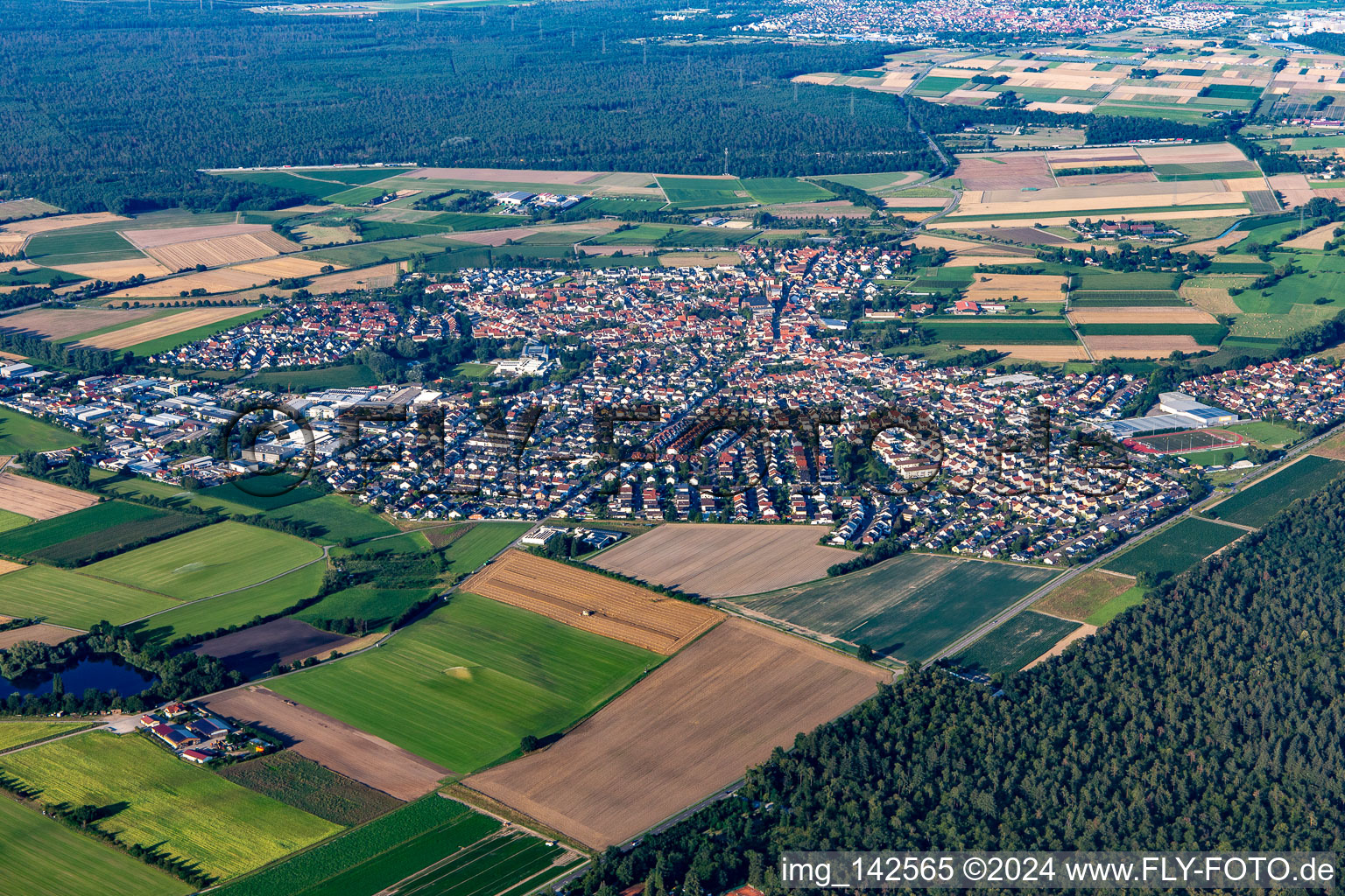 Aerial view of Reilingen in the state Baden-Wuerttemberg, Germany