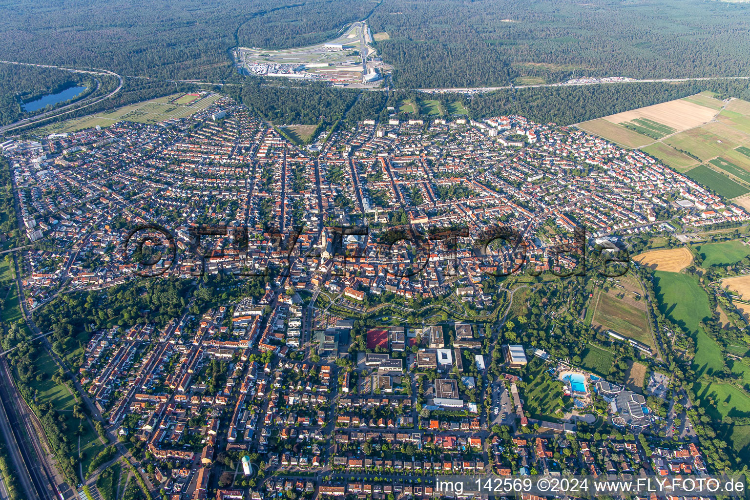 Aerial view of Hockenheim in the state Baden-Wuerttemberg, Germany