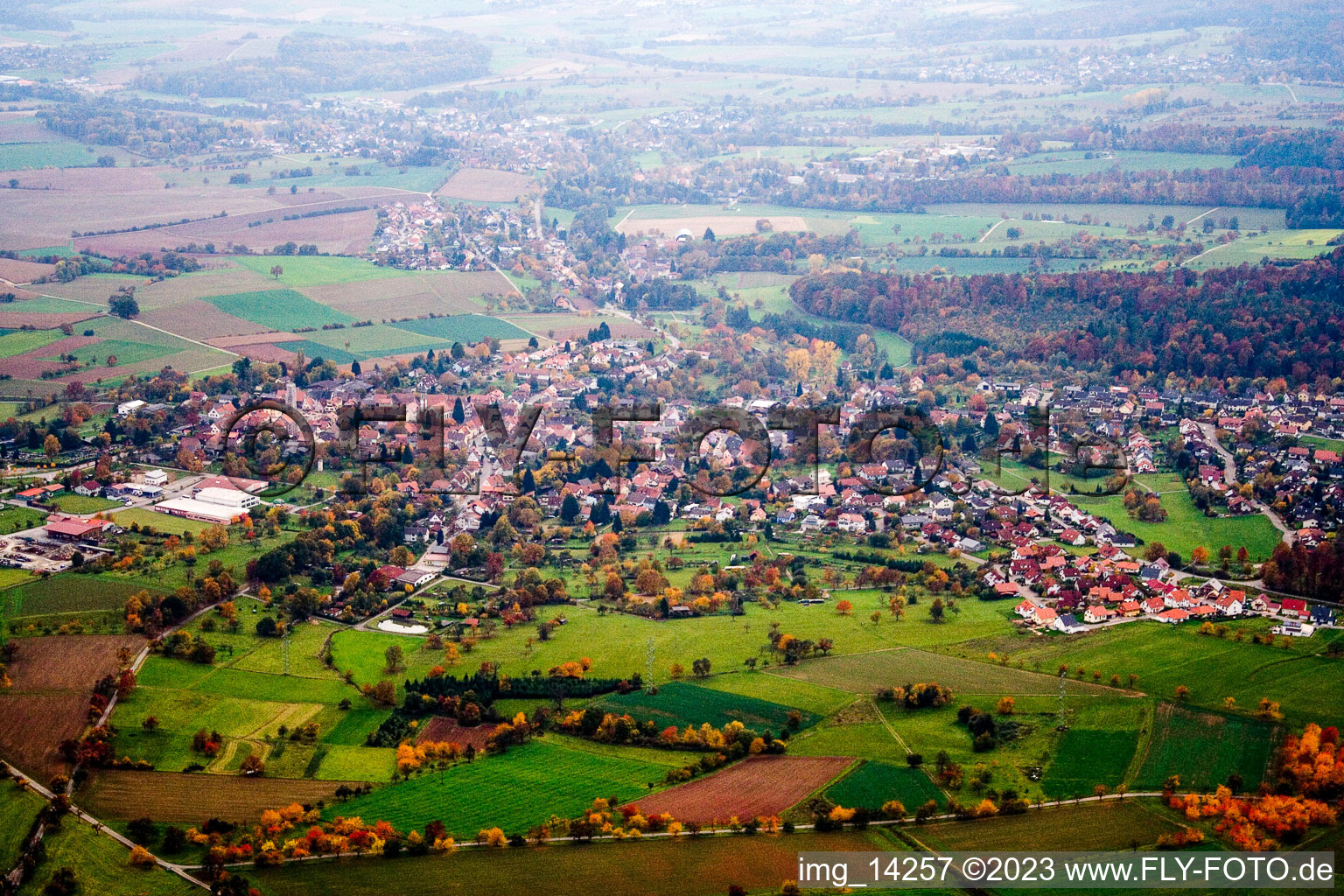 Aerial view of Neunkirchen in the state Baden-Wuerttemberg, Germany