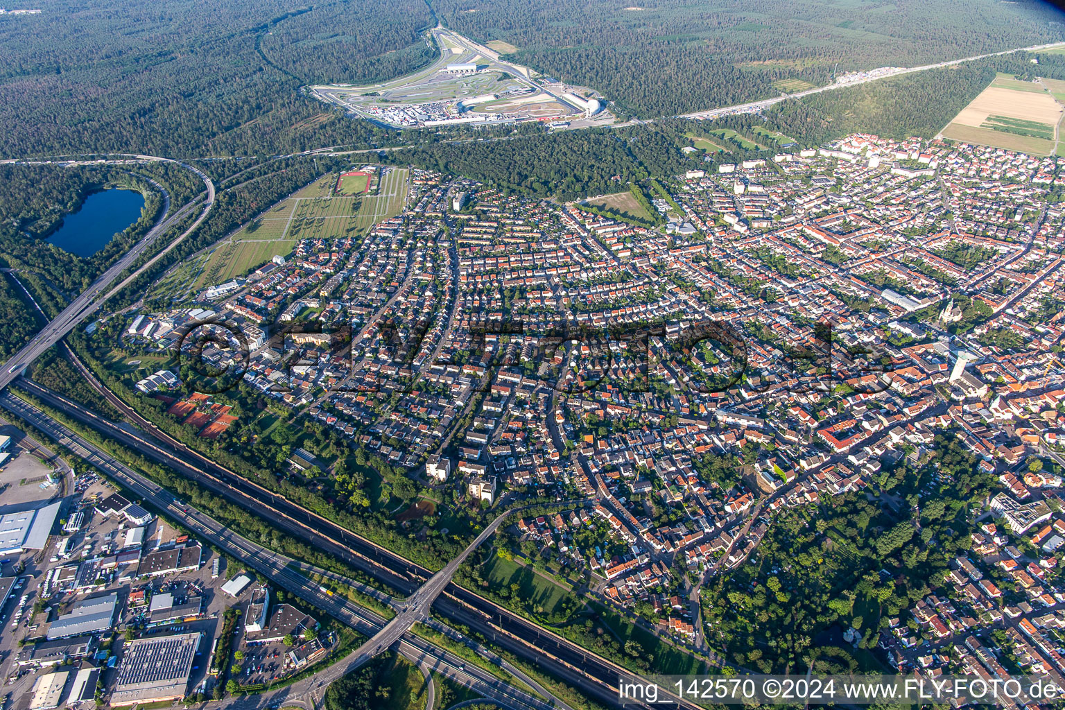 Aerial photograpy of Hockenheim in the state Baden-Wuerttemberg, Germany