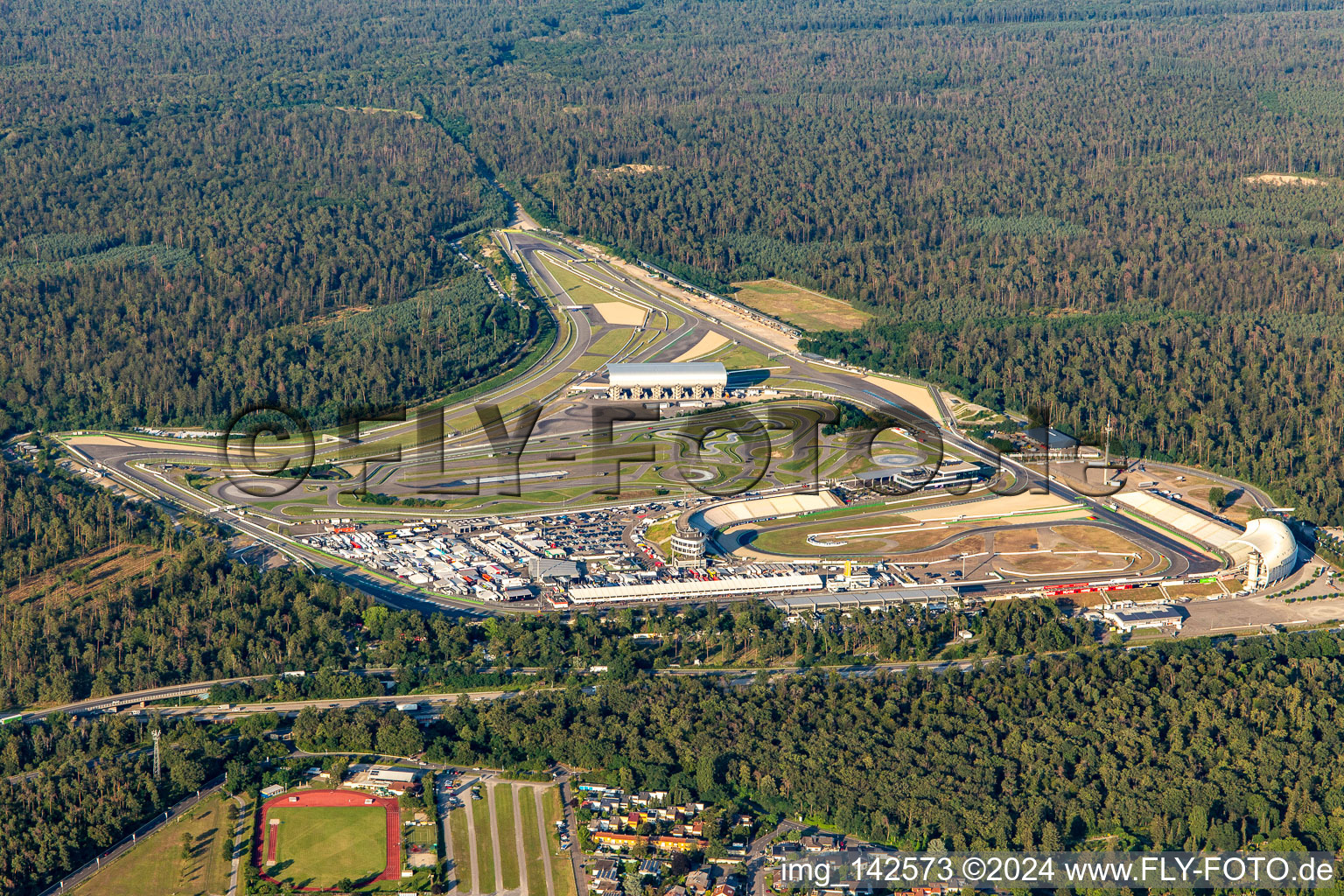 Aerial view of Hockenheimring Baden-Württemberg in Hockenheim in the state Baden-Wuerttemberg, Germany