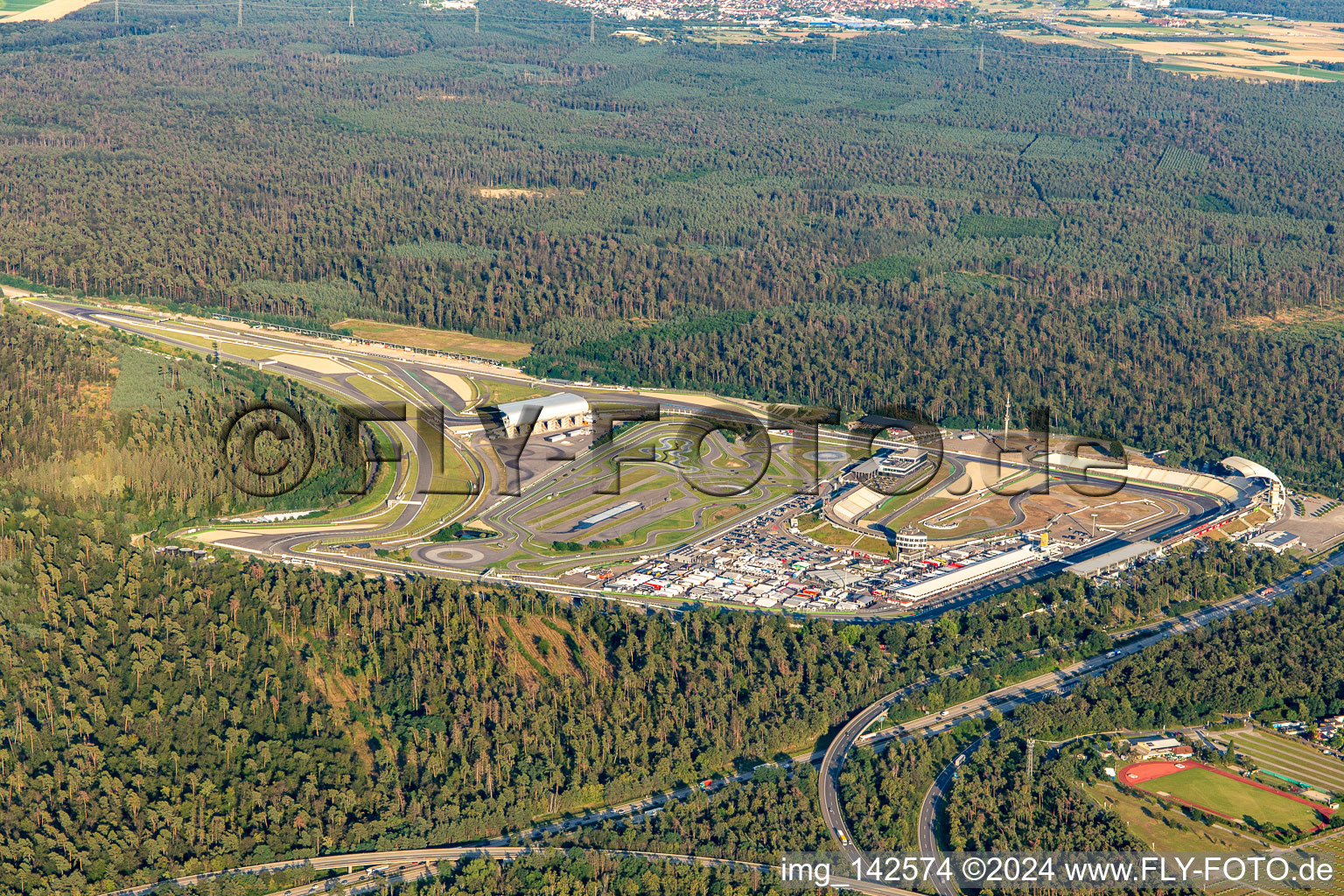 Aerial photograpy of Hockenheimring Baden-Württemberg in Hockenheim in the state Baden-Wuerttemberg, Germany