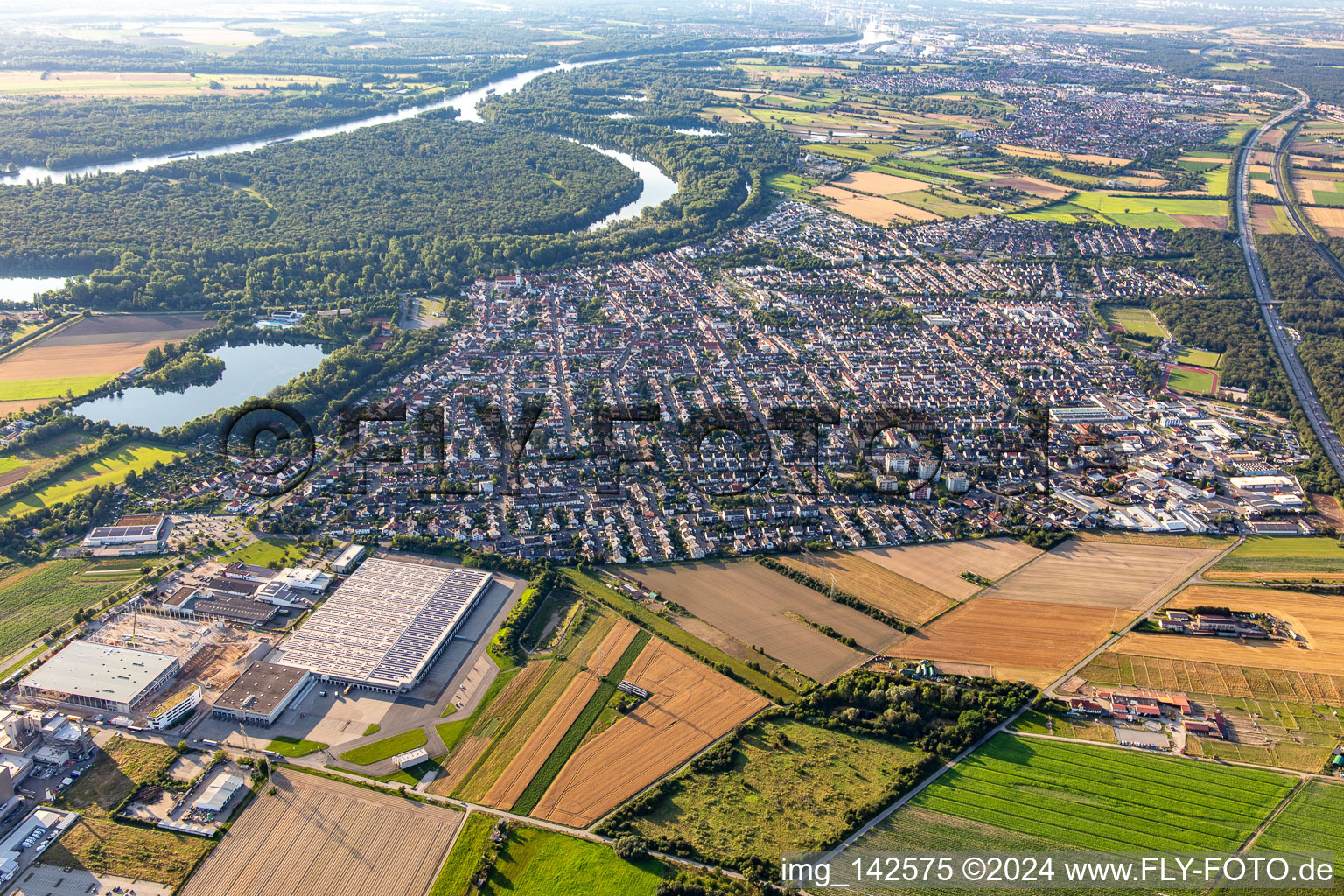 From the south in Ketsch in the state Baden-Wuerttemberg, Germany