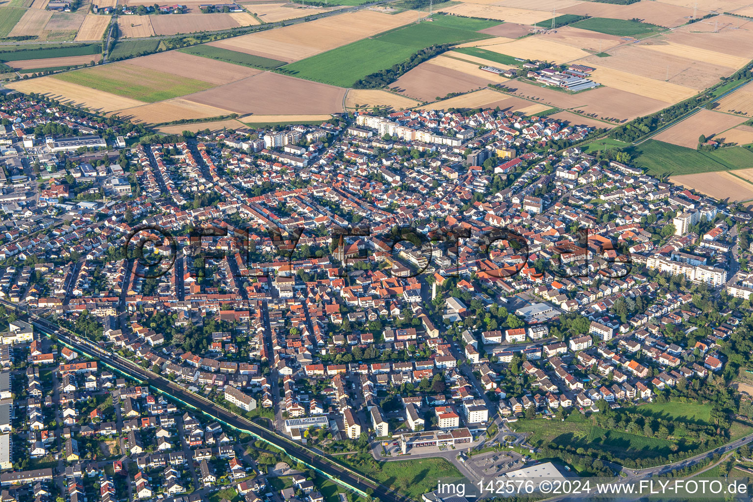 Aerial view of Oftersheim in the state Baden-Wuerttemberg, Germany