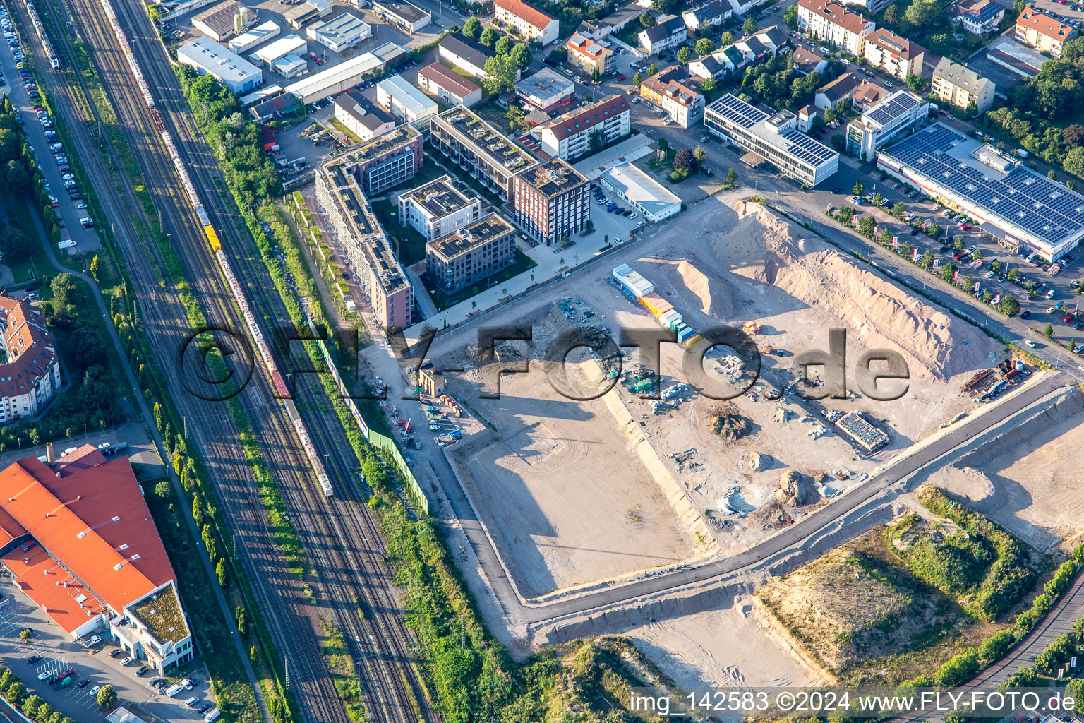 Aerial view of New building site on Pfaudlerstrasse in Schwetzingen in the state Baden-Wuerttemberg, Germany