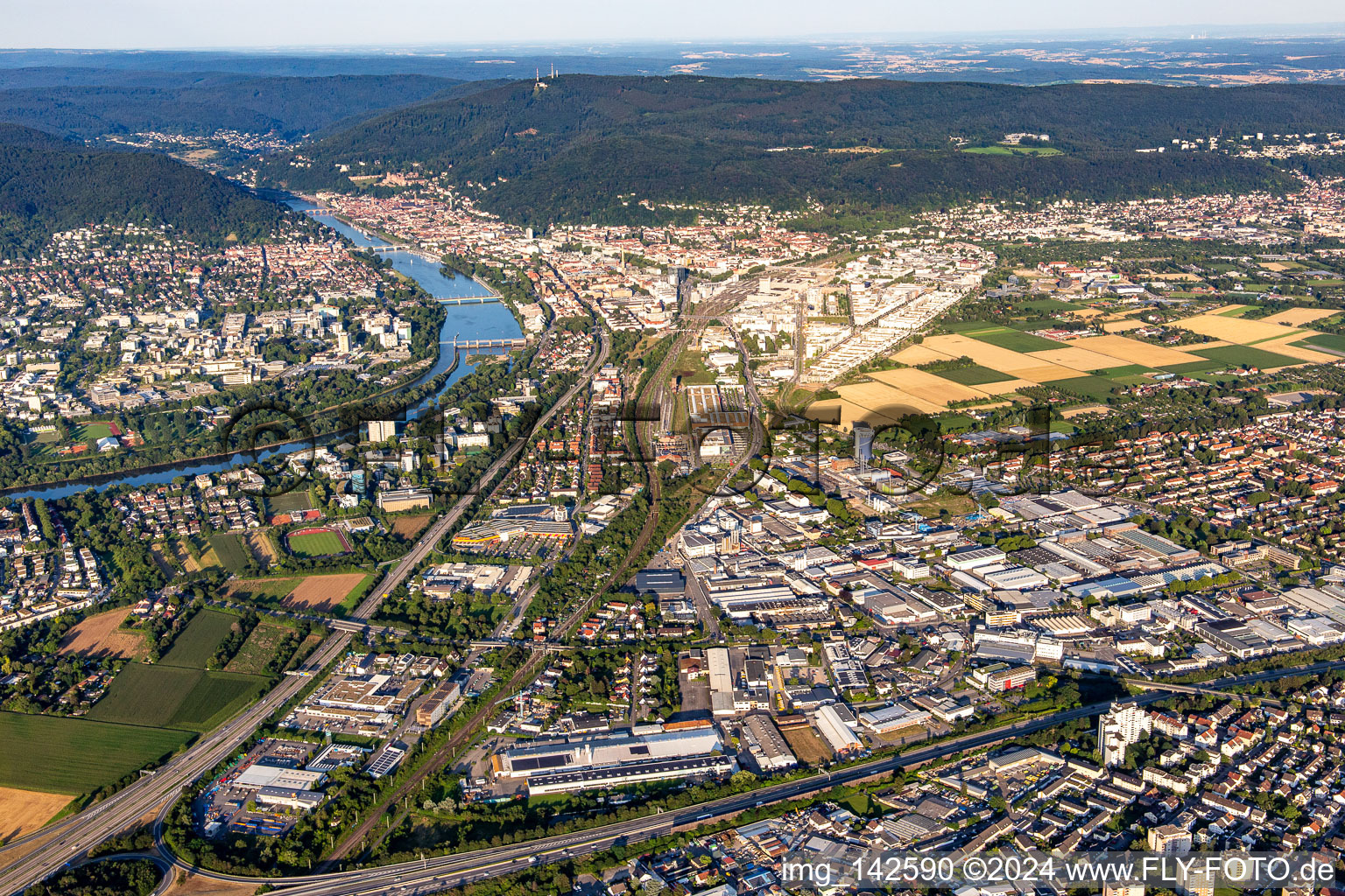 From the west in the district Ochsenkopf in Heidelberg in the state Baden-Wuerttemberg, Germany