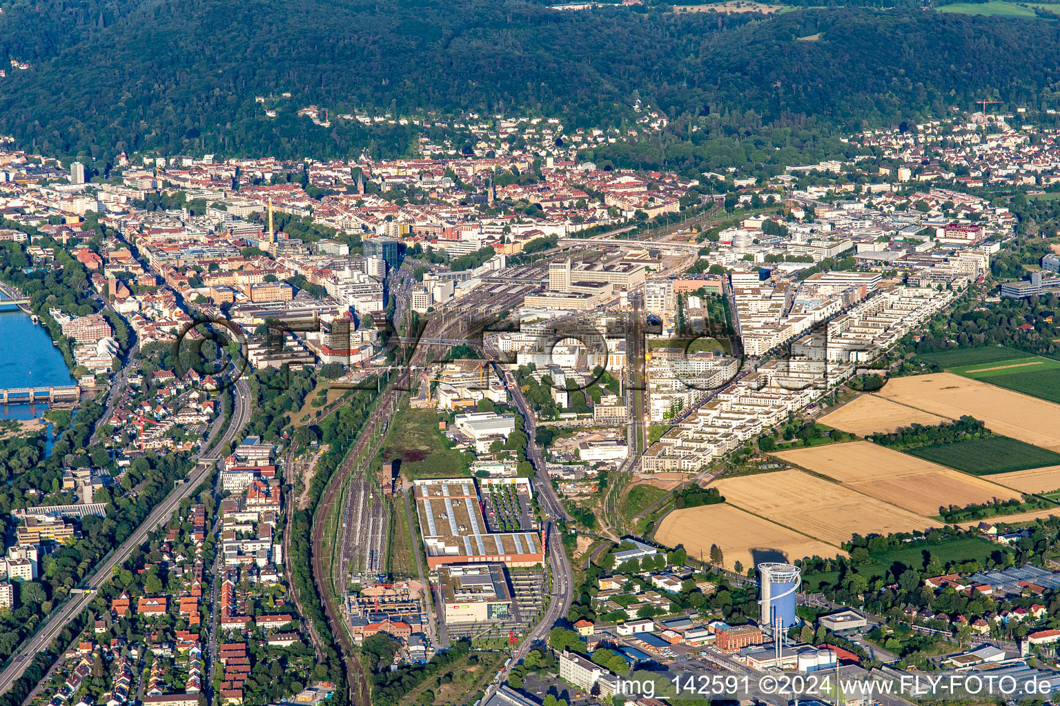 From the west in the district Bahnstadt in Heidelberg in the state Baden-Wuerttemberg, Germany