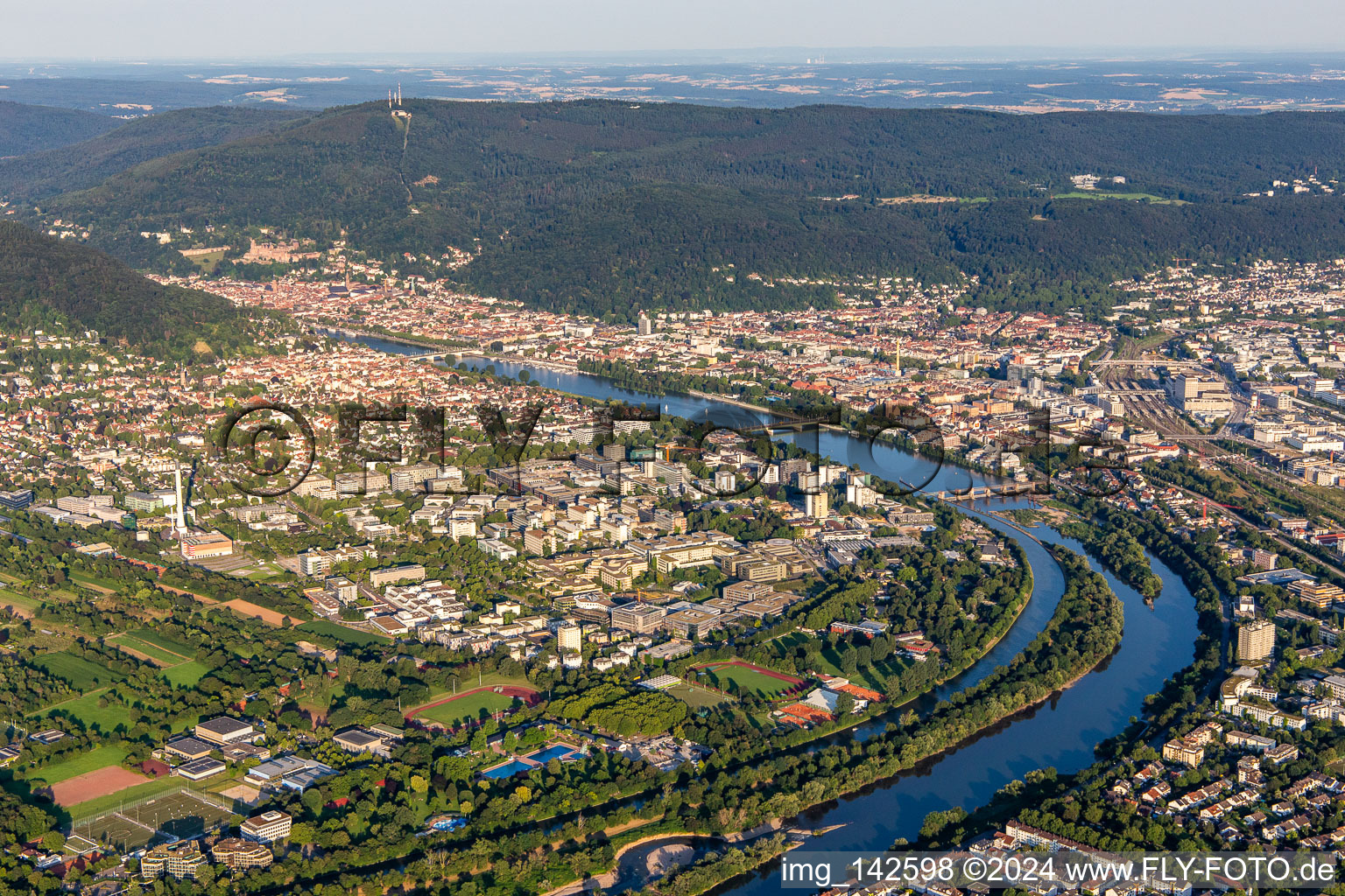 Aerial view of Neuenheimer Field in the district Neuenheim in Heidelberg in the state Baden-Wuerttemberg, Germany