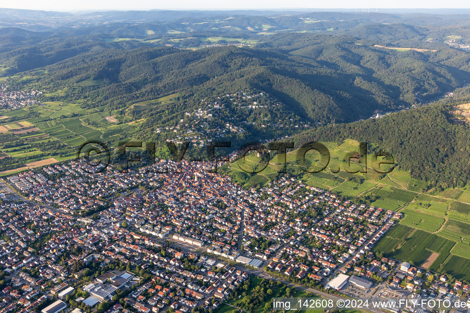 From the southwest in Schriesheim in the state Baden-Wuerttemberg, Germany