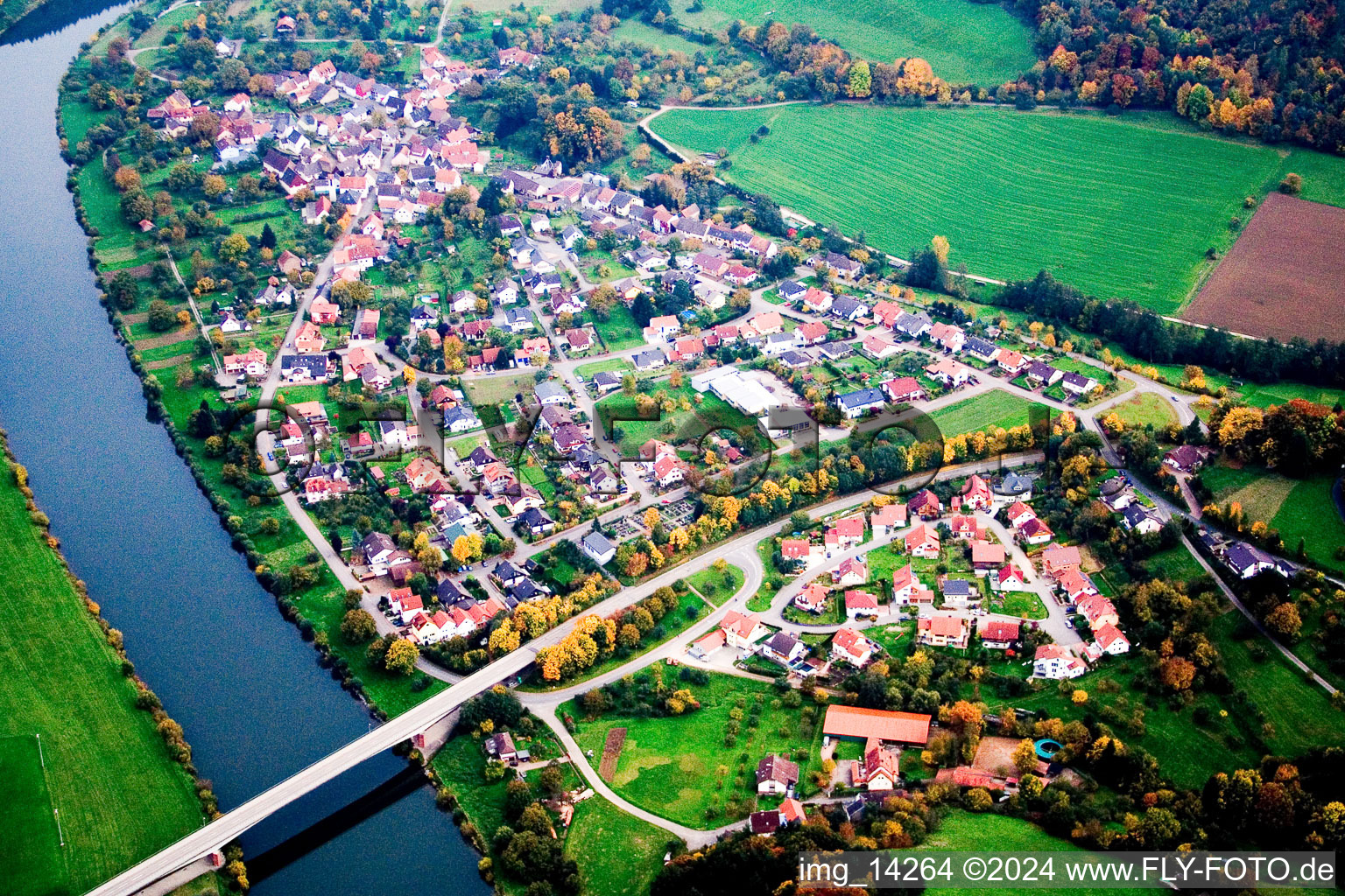 Oblique view of Neckargerach in the state Baden-Wuerttemberg, Germany