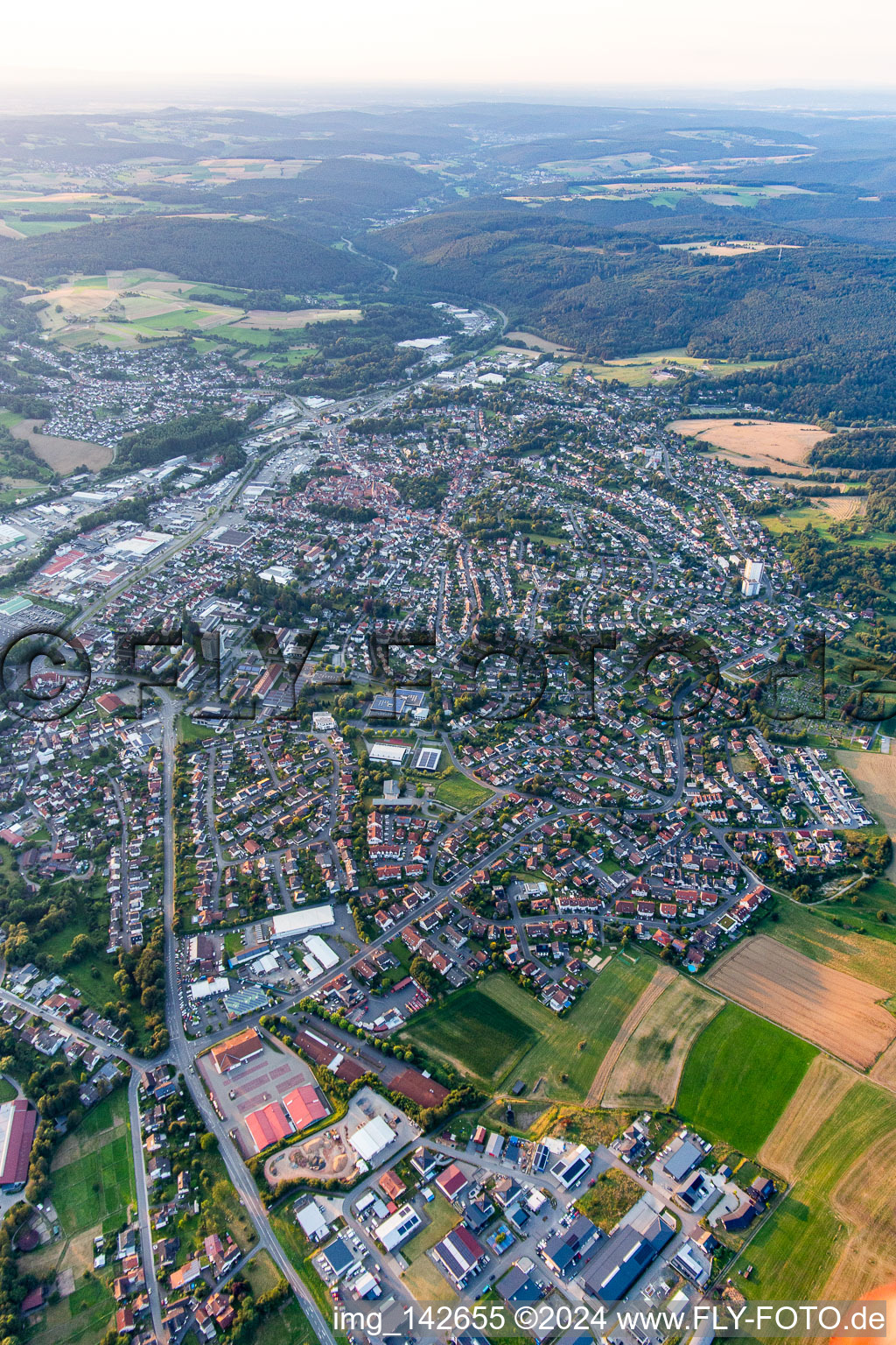 Aerial view of Village-Erbach from south in the district Dorf-Erbach in Erbach in the state Hesse, Germany