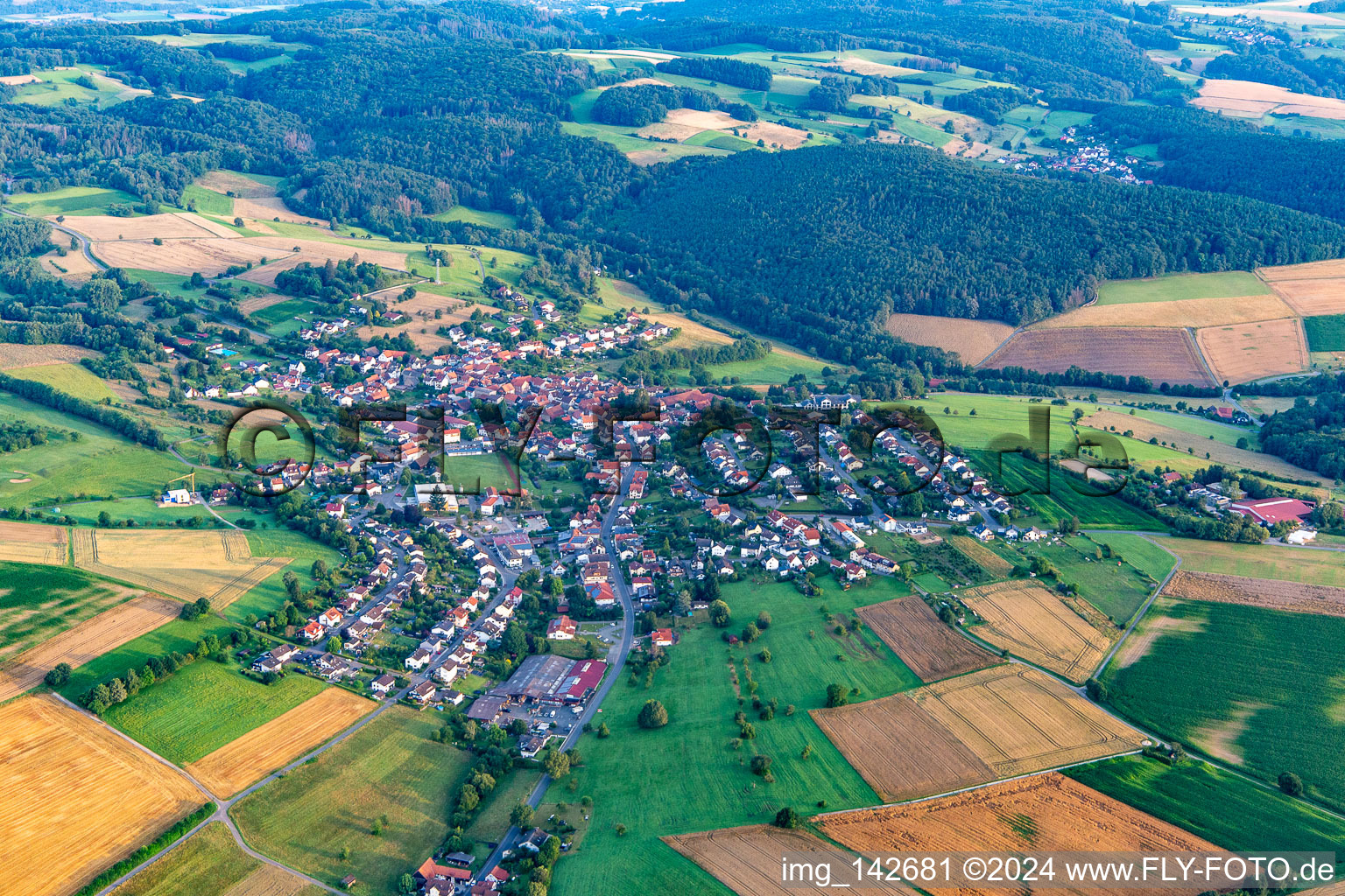 Oblique view of District Kirchbrombach in Brombachtal in the state Hesse, Germany