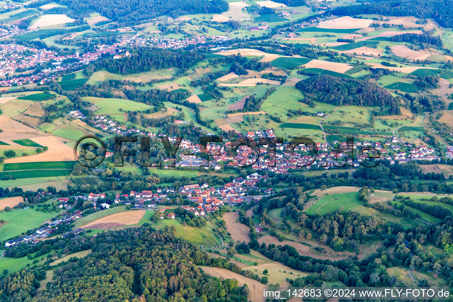 Aerial view of From the east in the district Beerfurth in Reichelsheim in the state Hesse, Germany