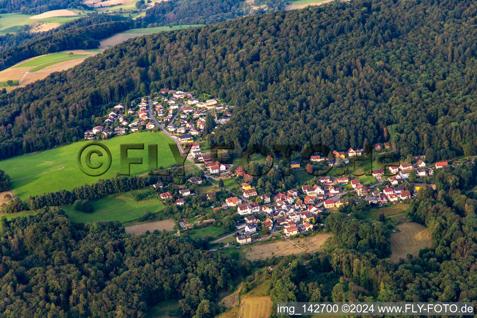 Aerial view of From northeast in the district Seidenbuch in Lindenfels in the state Hesse, Germany