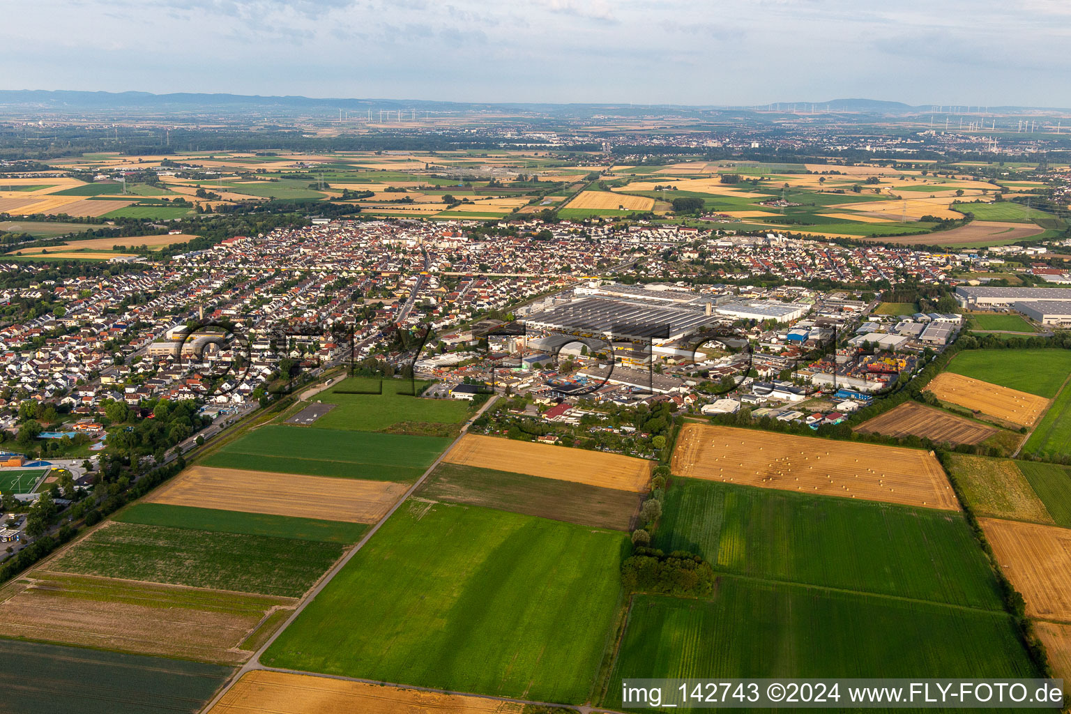 Aerial view of From northeast in Bürstadt in the state Hesse, Germany