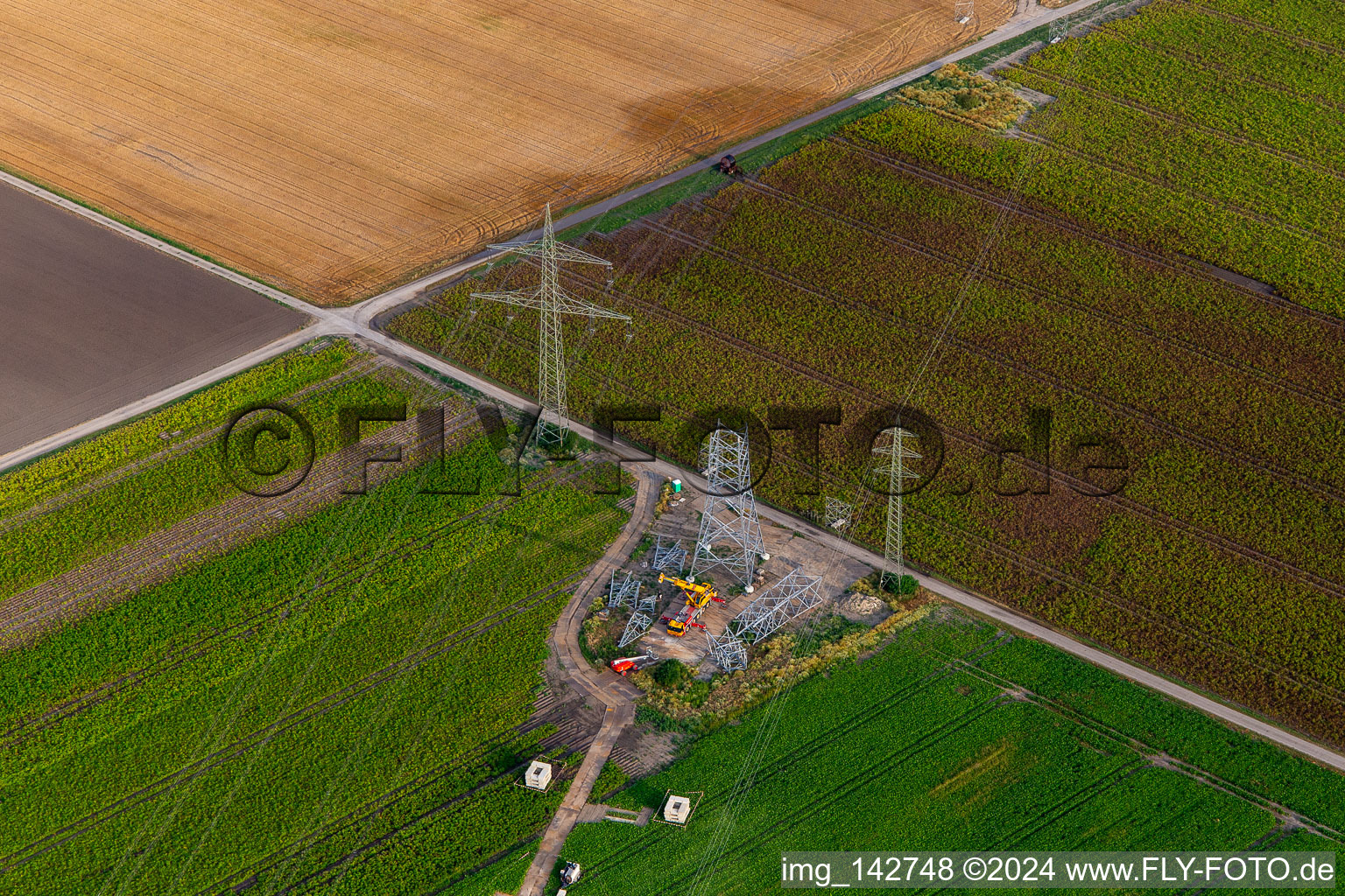 Construction site for new high-voltage pylon in Bürstadt in the state Hesse, Germany