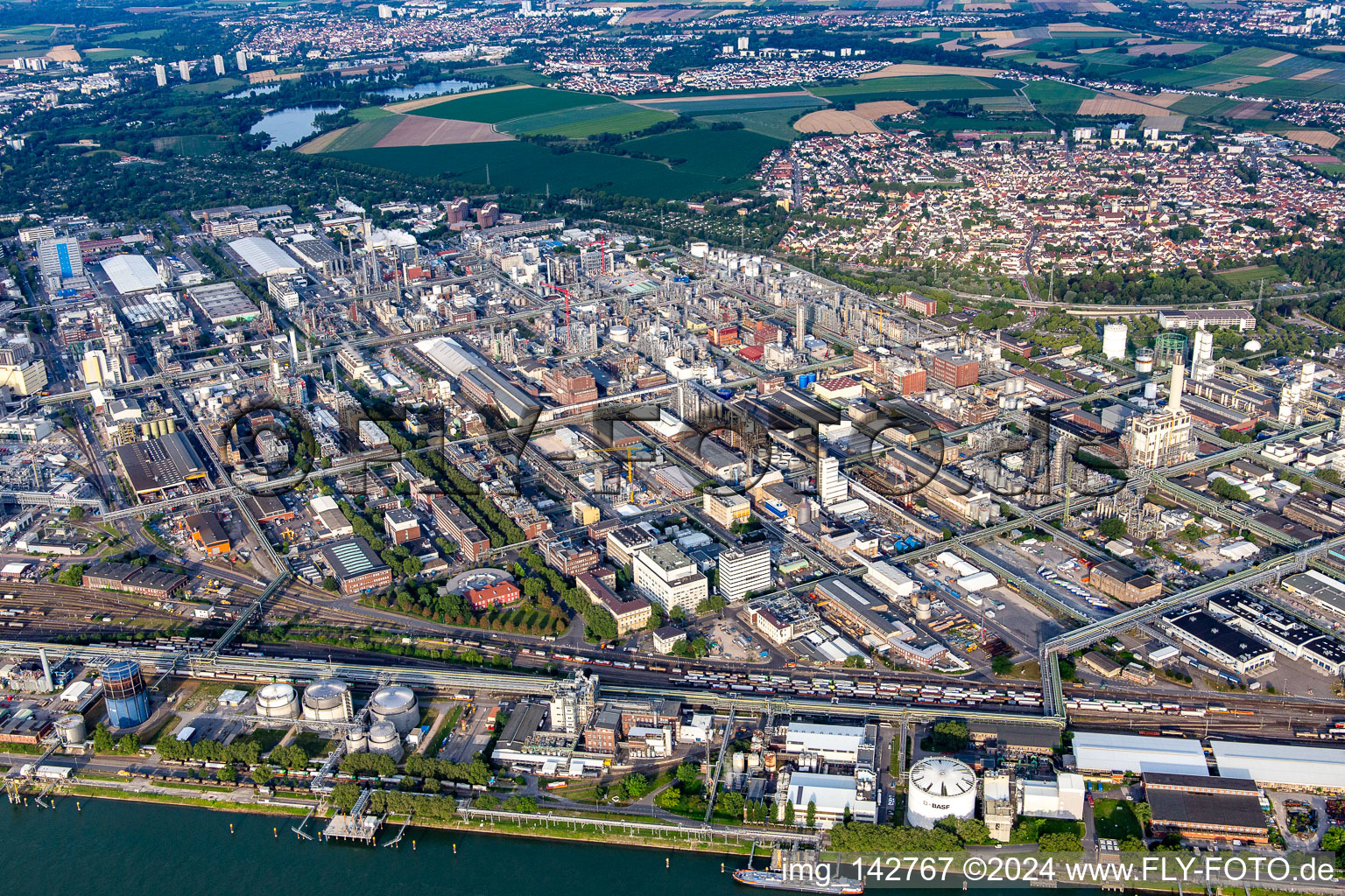 Aerial photograpy of Chemical plant on the banks of the Rhine http in the district BASF in Ludwigshafen am Rhein in the state Rhineland-Palatinate, Germany