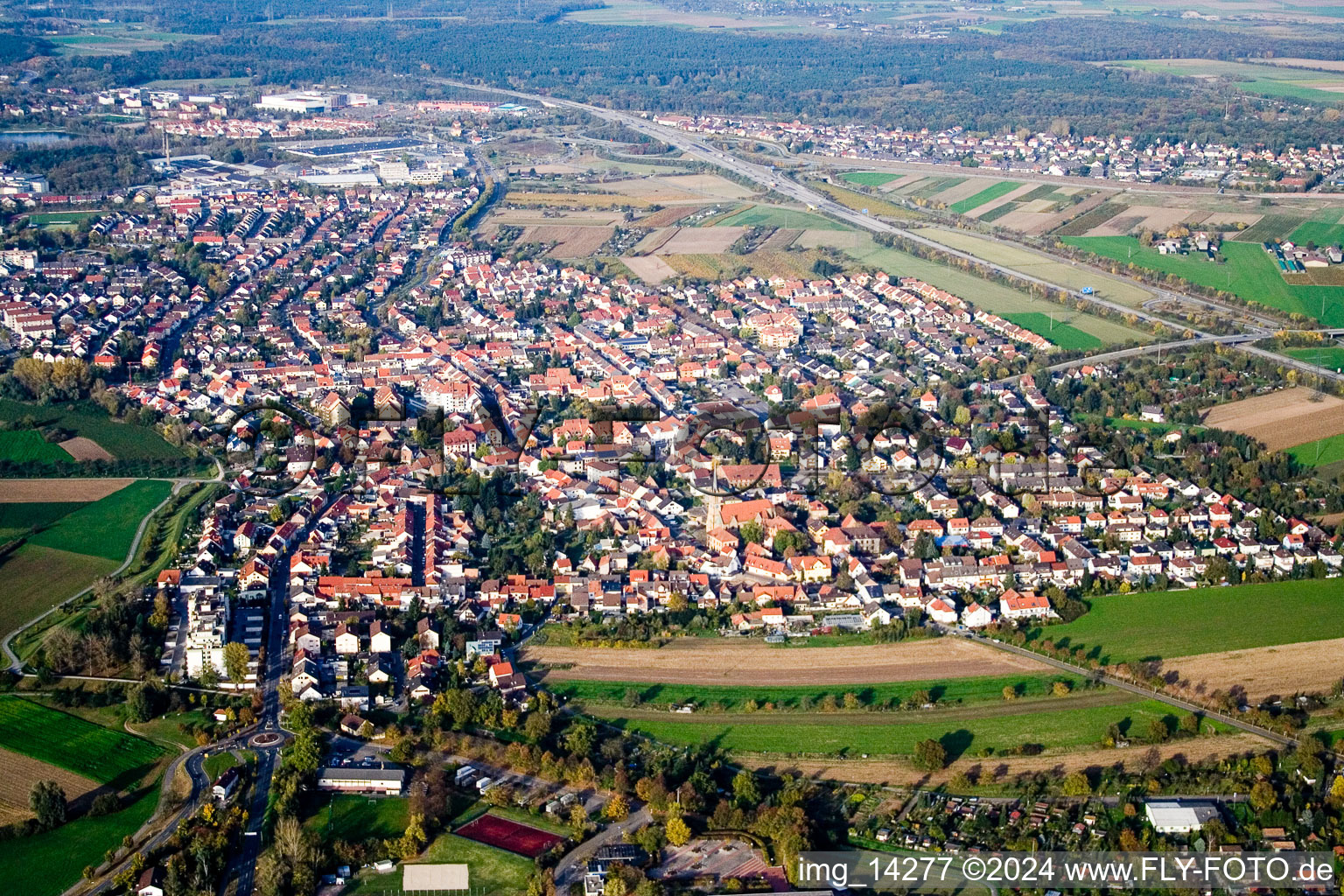 Drone image of Ketsch in the state Baden-Wuerttemberg, Germany